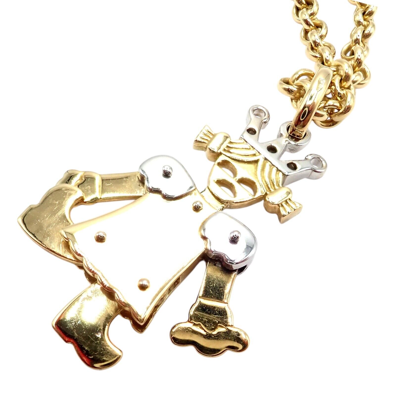 Pomellato 18k Yellow White Gold Animated XL Diamond Queen Pendant Link Necklace | Fortrove