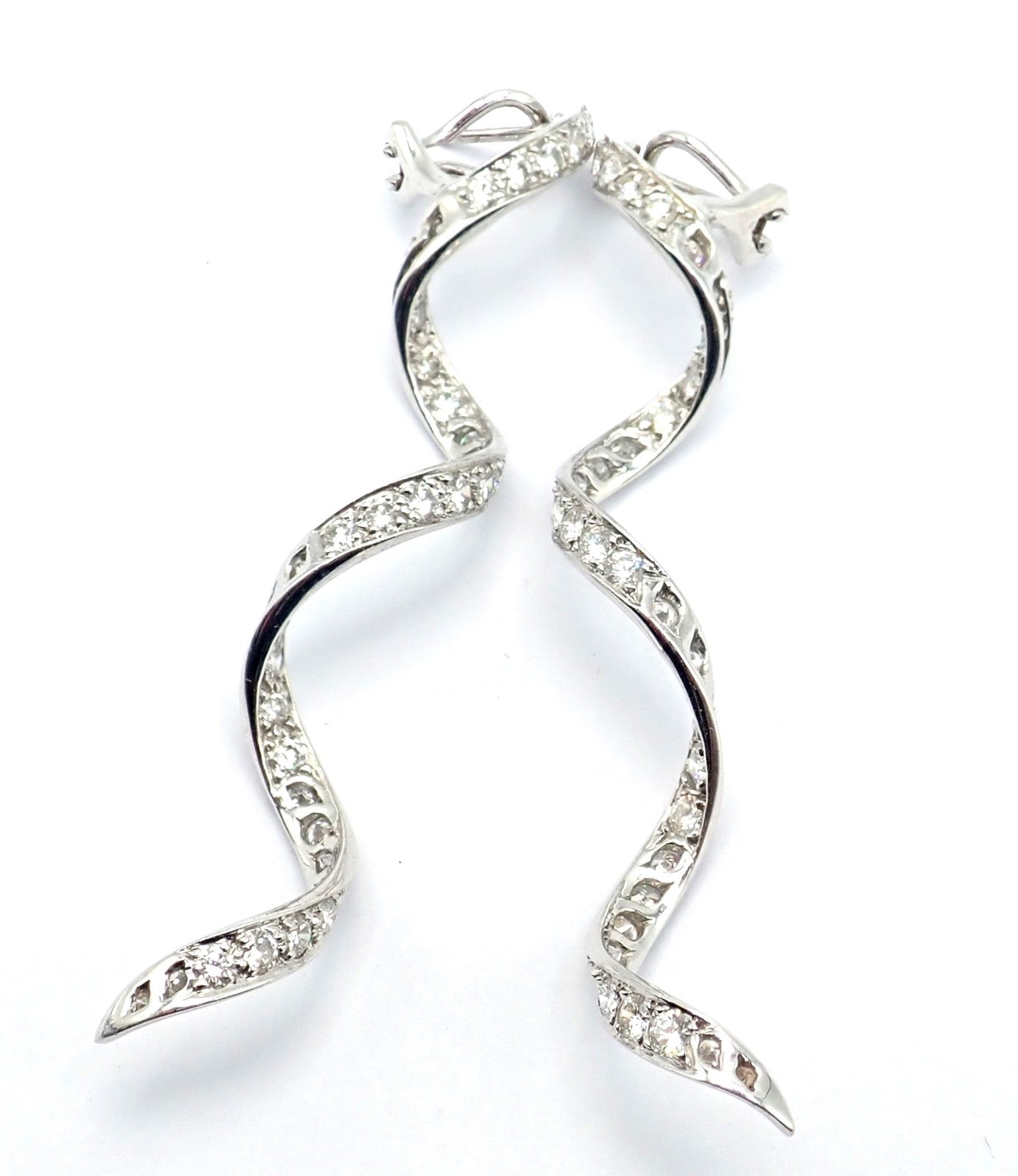 Authentic! Harry Winston Platinum Diamond Twisted Long Hanging Drop Earrings | Fortrove