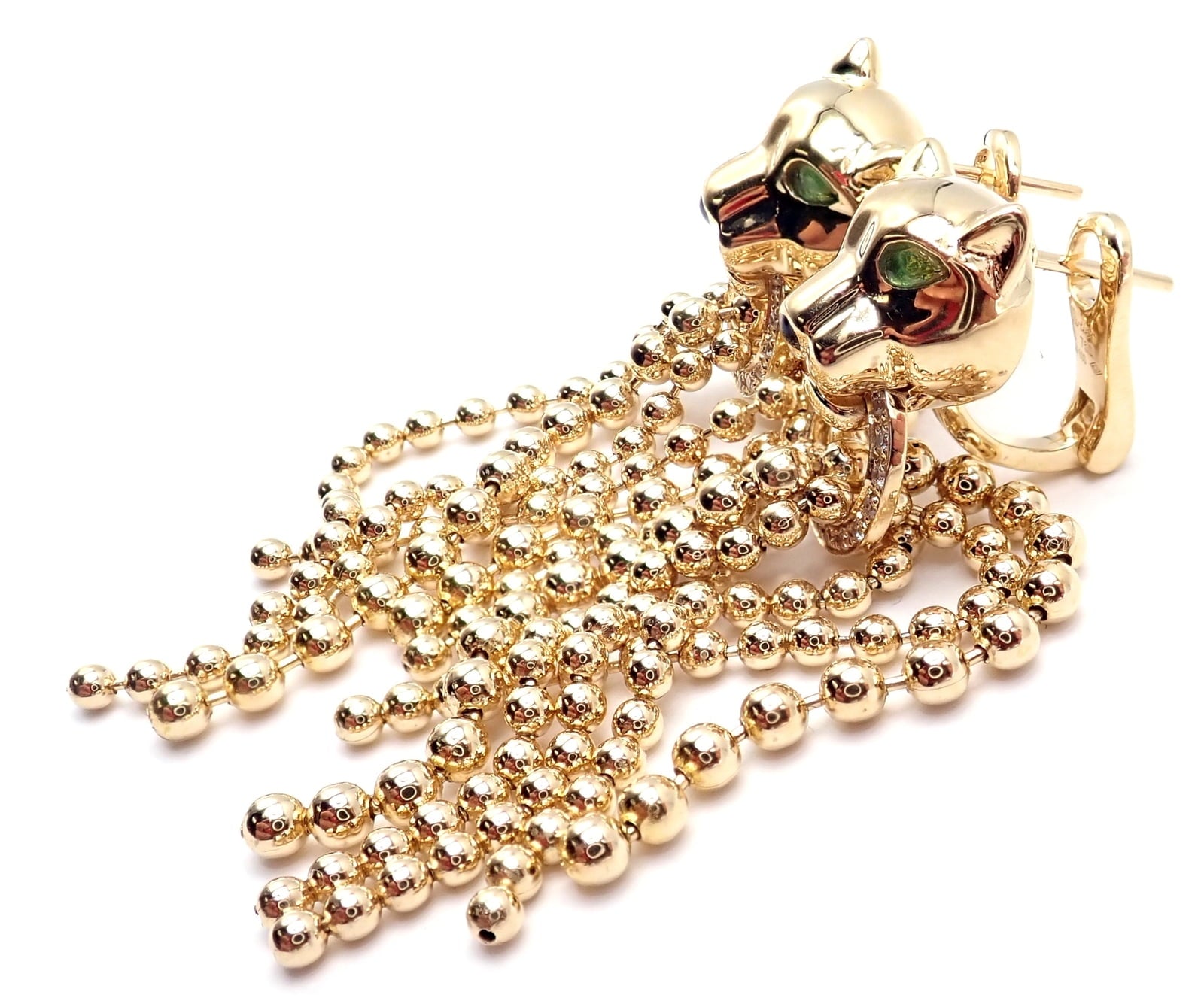 Cartier Jewelry & Watches:Fine Jewelry:Earrings Authentic! Cartier Panther Panthere 18k Gold Diamond Tsavorite Onyx Earrings