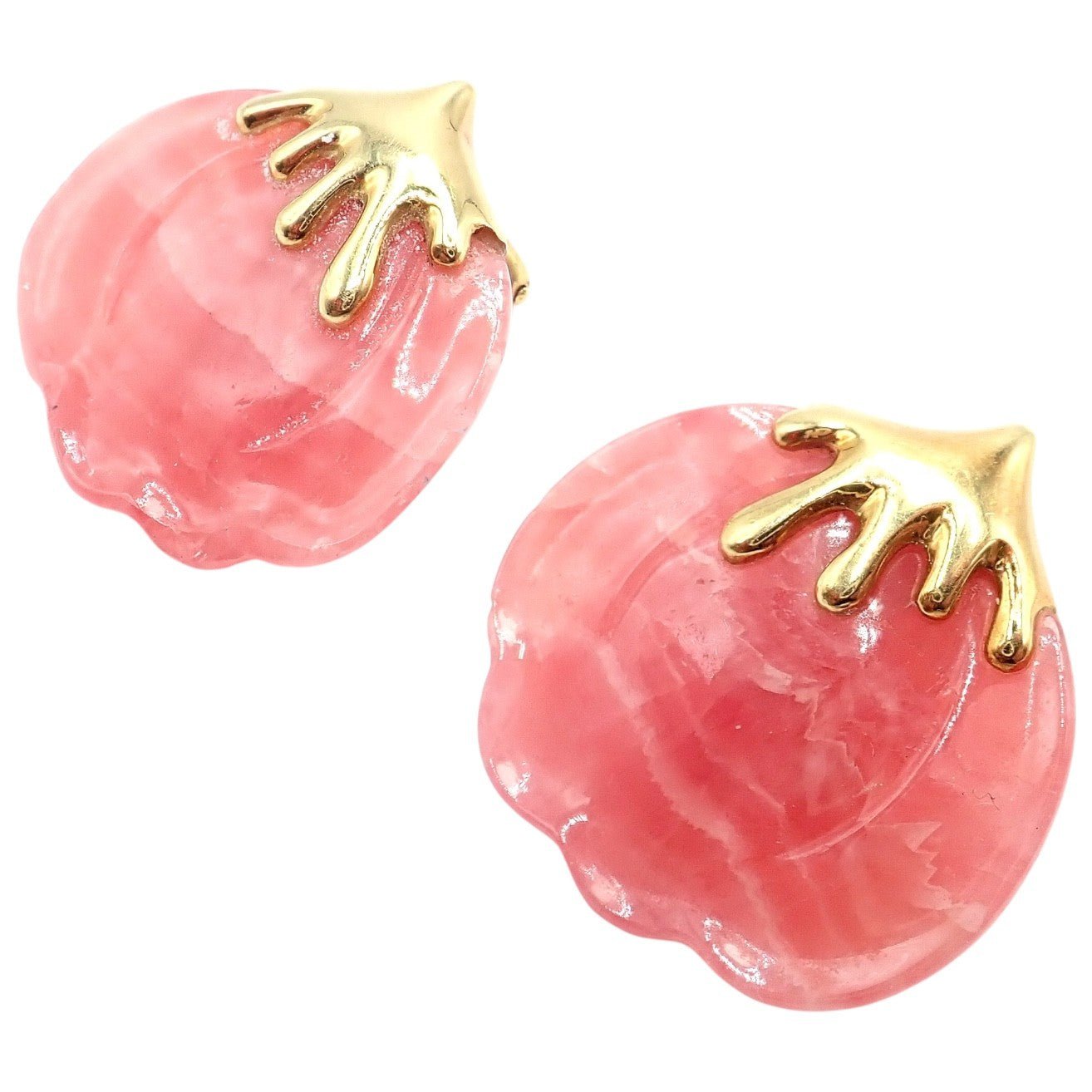 Authentic Tiffany & Co Angela Cummings 18k Yellow Gold Pink Stone Petal Earrings | Fortrove