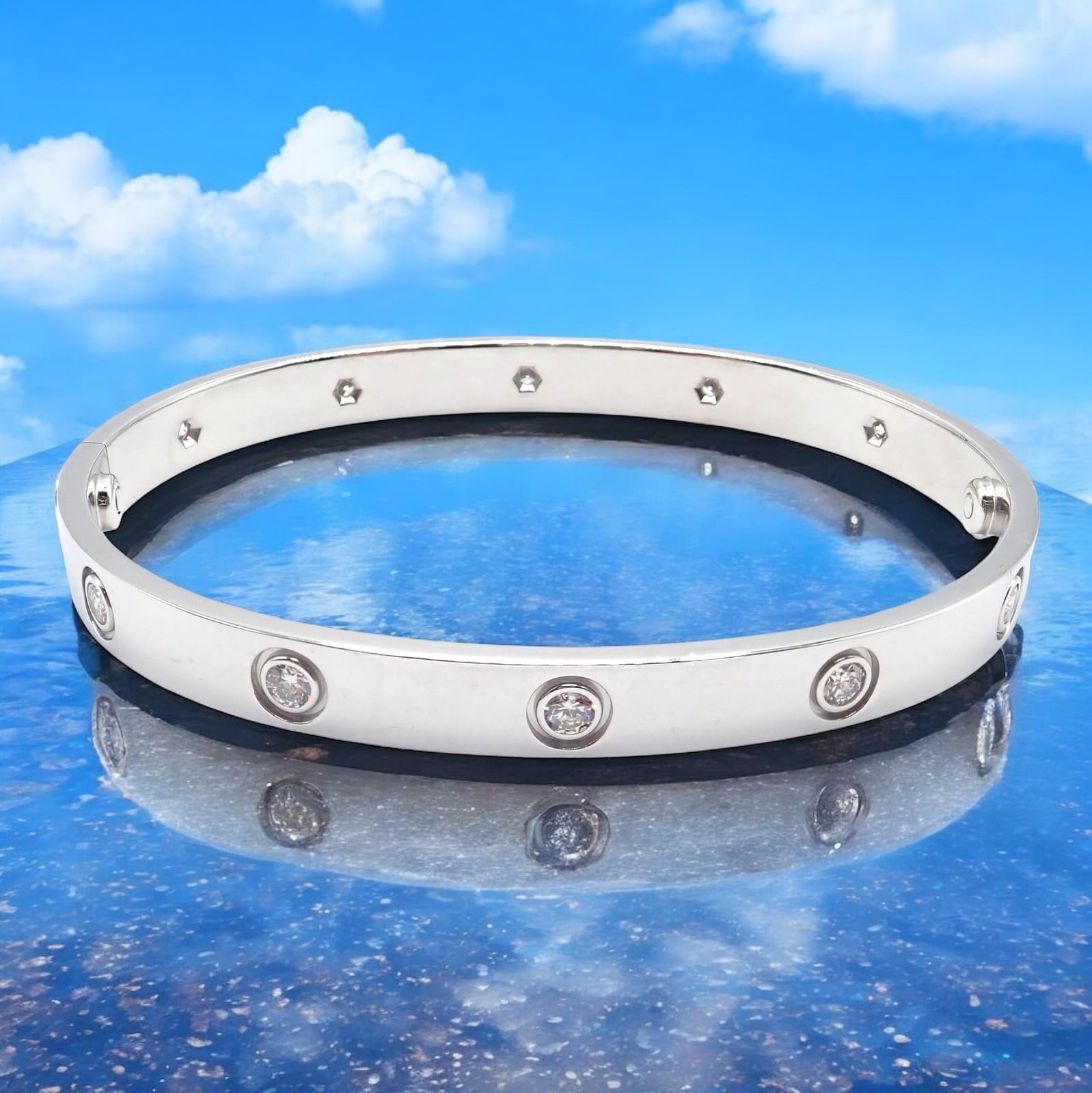 Cartier Jewelry & Watches:Fine Jewelry:Bracelets & Charms Authentic! Cartier Love 18k White Gold 10 Diamond Bangle Bracelet Size 18 Paper