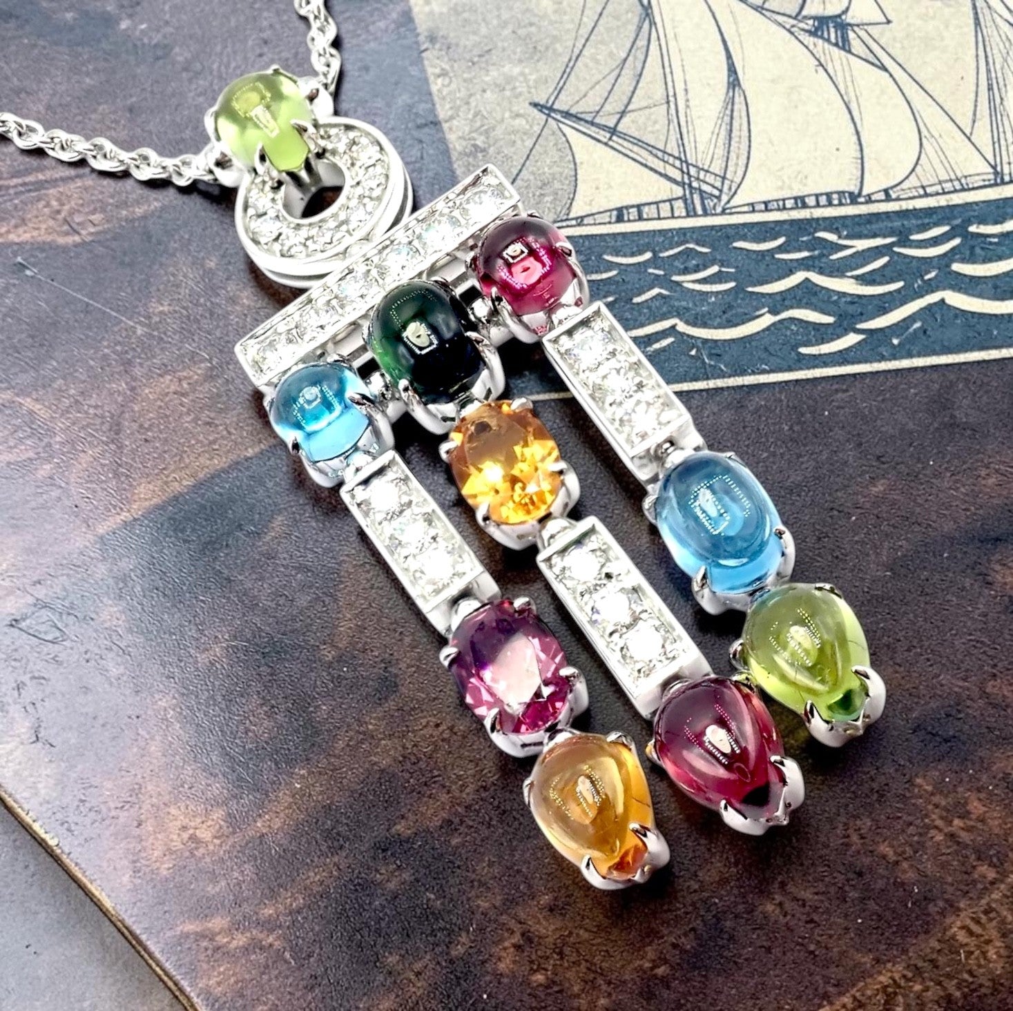 Authentic! Bvlgari Bulgari Allegra 18k White Gold Diamond Color Stones Necklace | Fortrove