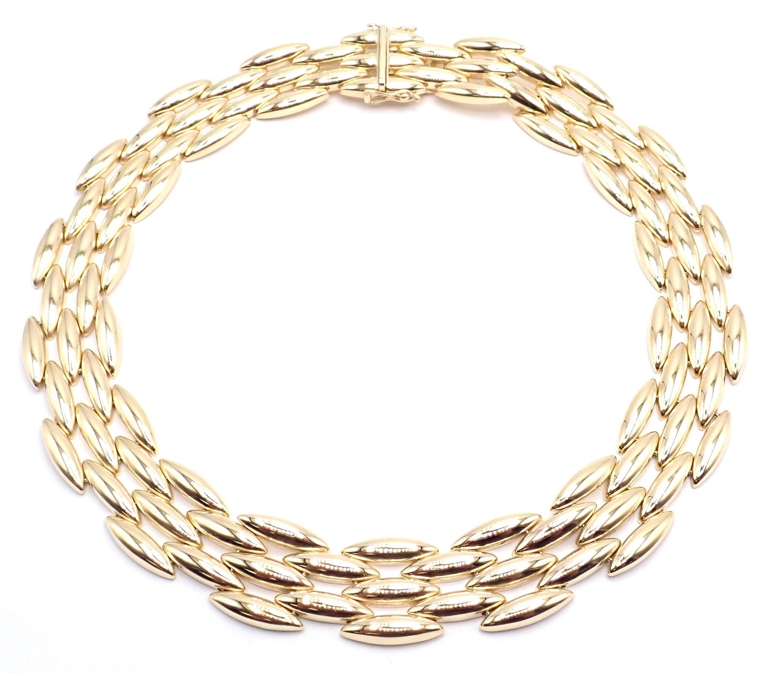 Authentic Cartier Five-Row 18k Yellow Gold Gentiane Rice Wide Link Necklace Cert | Fortrove