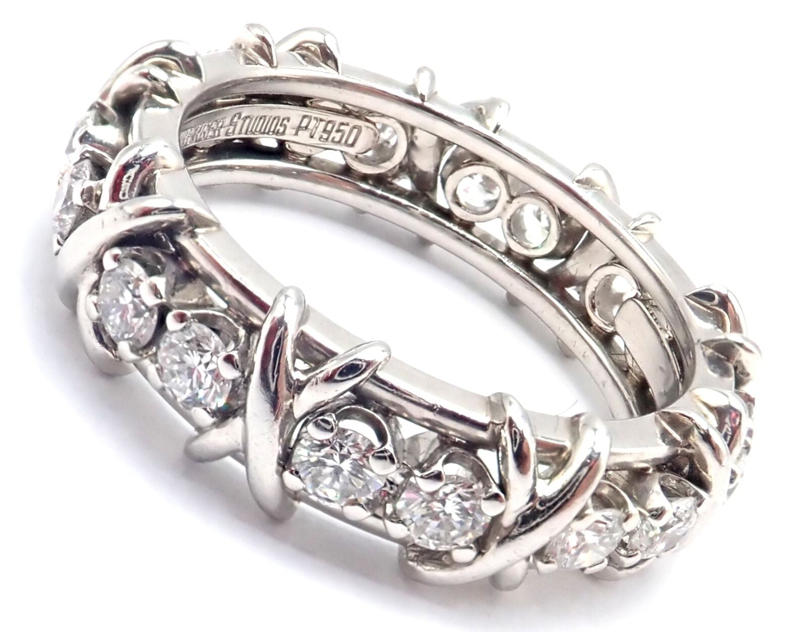 Tiffany & Co Jean Schlumberger Platinum 16 Stone Diamond Band Ring Size 8.25 | Fortrove