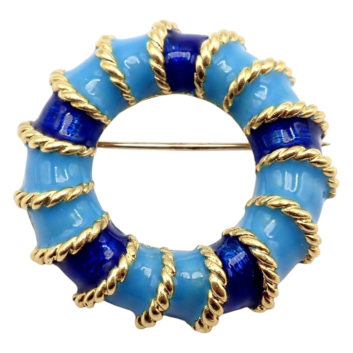 Tiffany & Co. Jewelry & Watches:Fine Jewelry:Brooches & Pins Rare! Vintage Tiffany & Co 18k Yellow Gold Blue Enamel Circle Rope Brooch Pin
