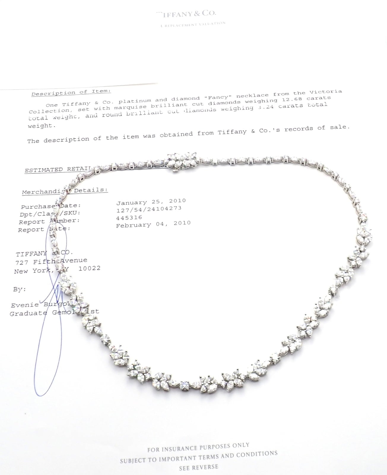 Tiffany & Co. Jewelry & Watches:Fine Jewelry:Necklaces & Pendants Tiffany & Co Victoria Platinum 15.92ct Diamond Mixed Cluster Necklace Paper