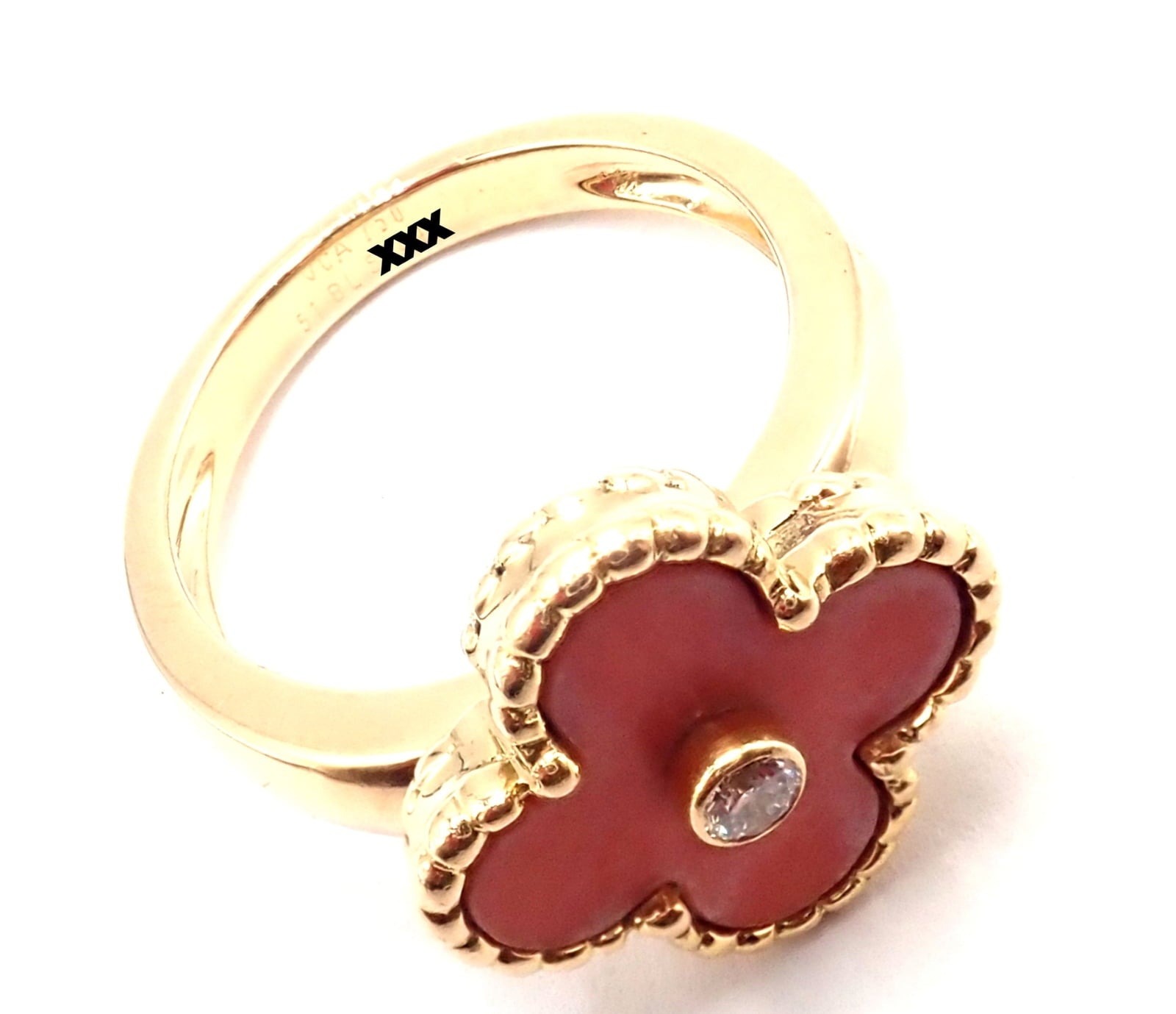 Van Cleef & Arpels Jewelry & Watches:Fine Jewelry:Rings Authentic! Van Cleef & Arpels Alhambra 18k Yellow Gold Coral Diamond Ring Paper
