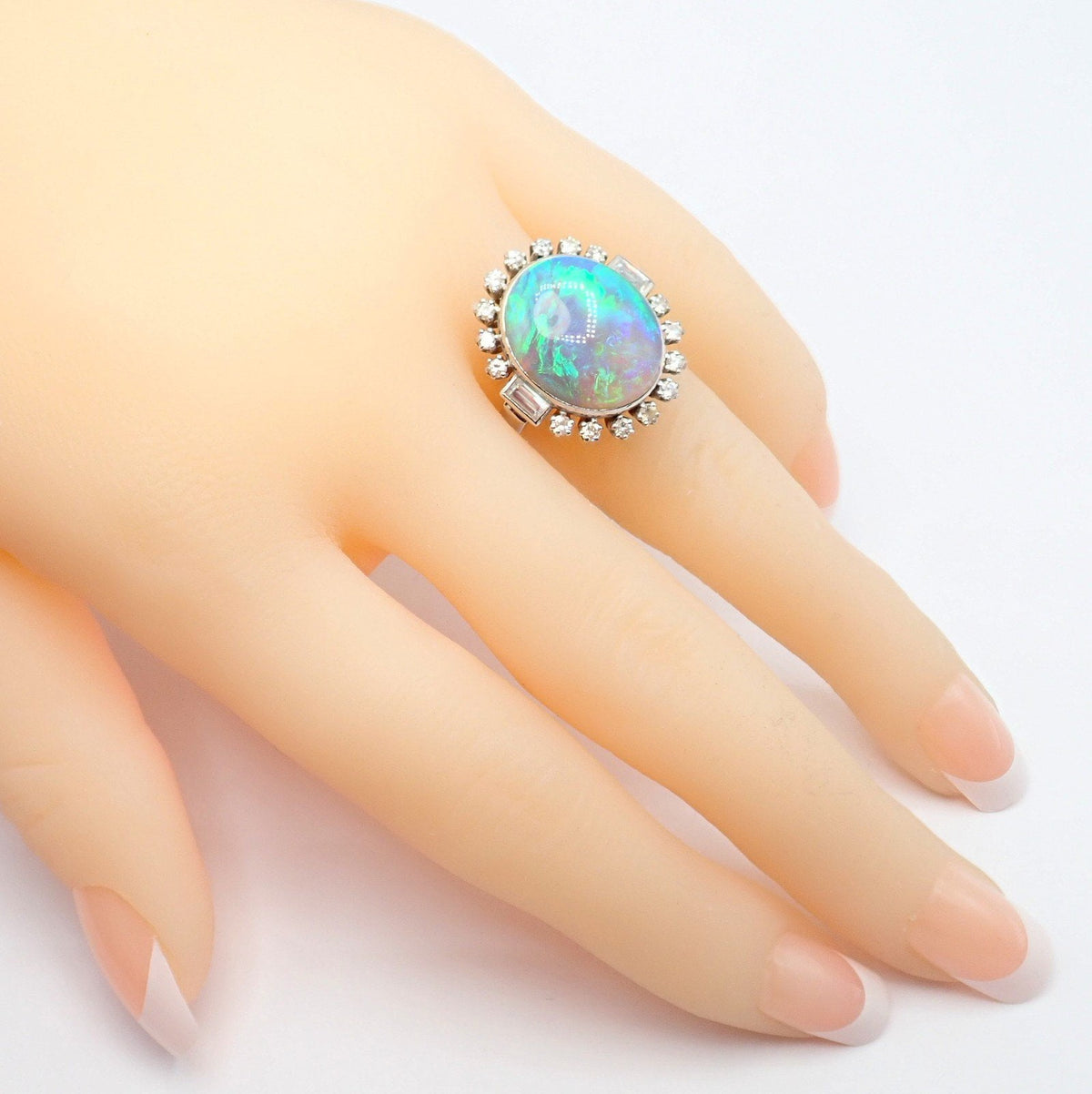 Estate Jewelry & Watches:Vintage & Antique Jewelry:Rings Antique Vintage Estate Palladium Diamond Opal Ring