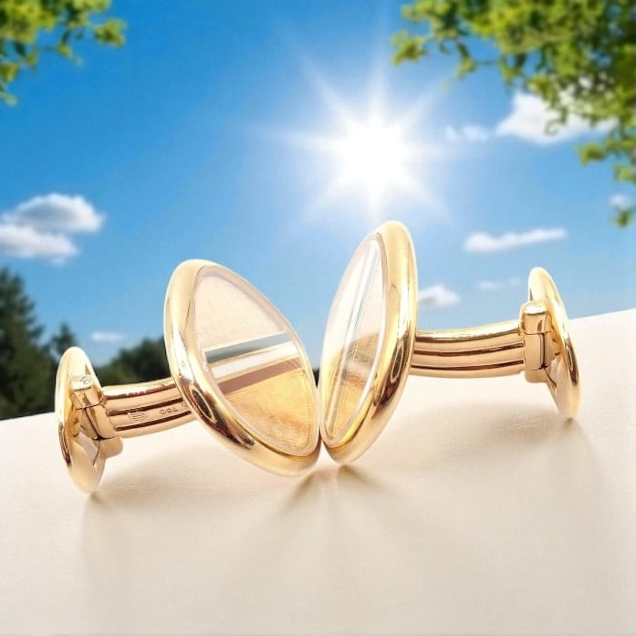 PATEK PHILIPPE Jewelry & Watches:Men's Jewelry:Cufflinks Rare! Patek Philippe 18k Yellow Gold Italian Flag Colors Enamel Large Cufflinks