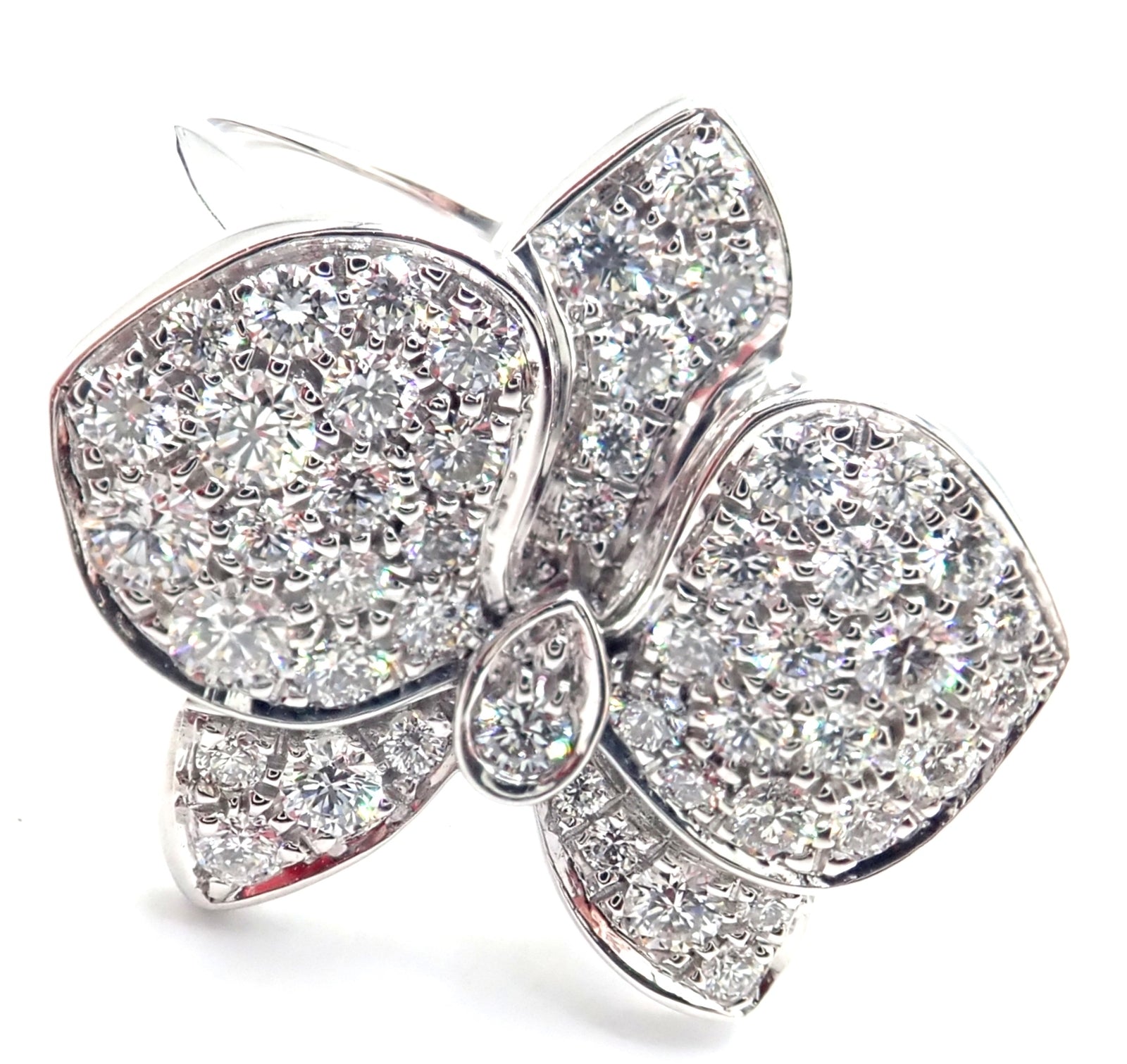 Authentic! Cartier Caresse D'orchidées Orchid Flower 18k White Gold Diamond Ring | Fortrove