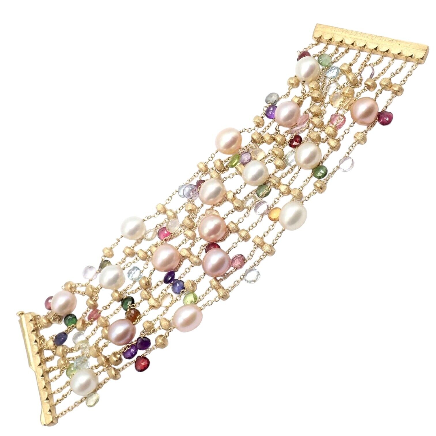 Marco Bicego 18k Yellow Gold Ten Stand Pearl Multicolor Stones Paradise Bracelet | Fortrove