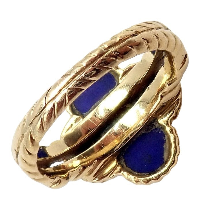 Van Cleef & Arpels Alhambra 18k Yellow Gold Lapis Lazuli Diamond Ring Sz 4 | Fortrove