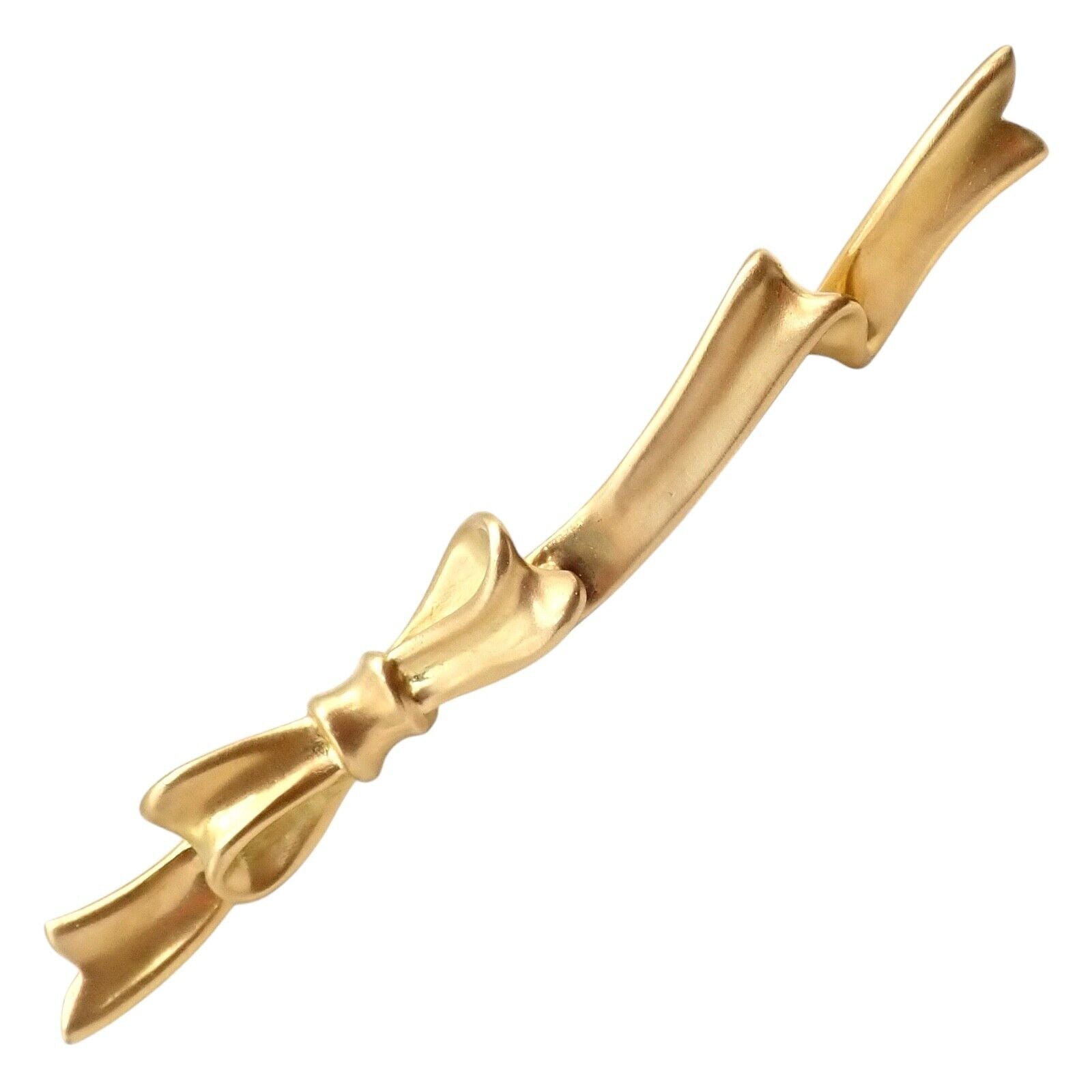 Authentic! Angela Cummings 18k Yellow Gold Long Ribbon Bow Pin Brooch 1984 | Fortrove