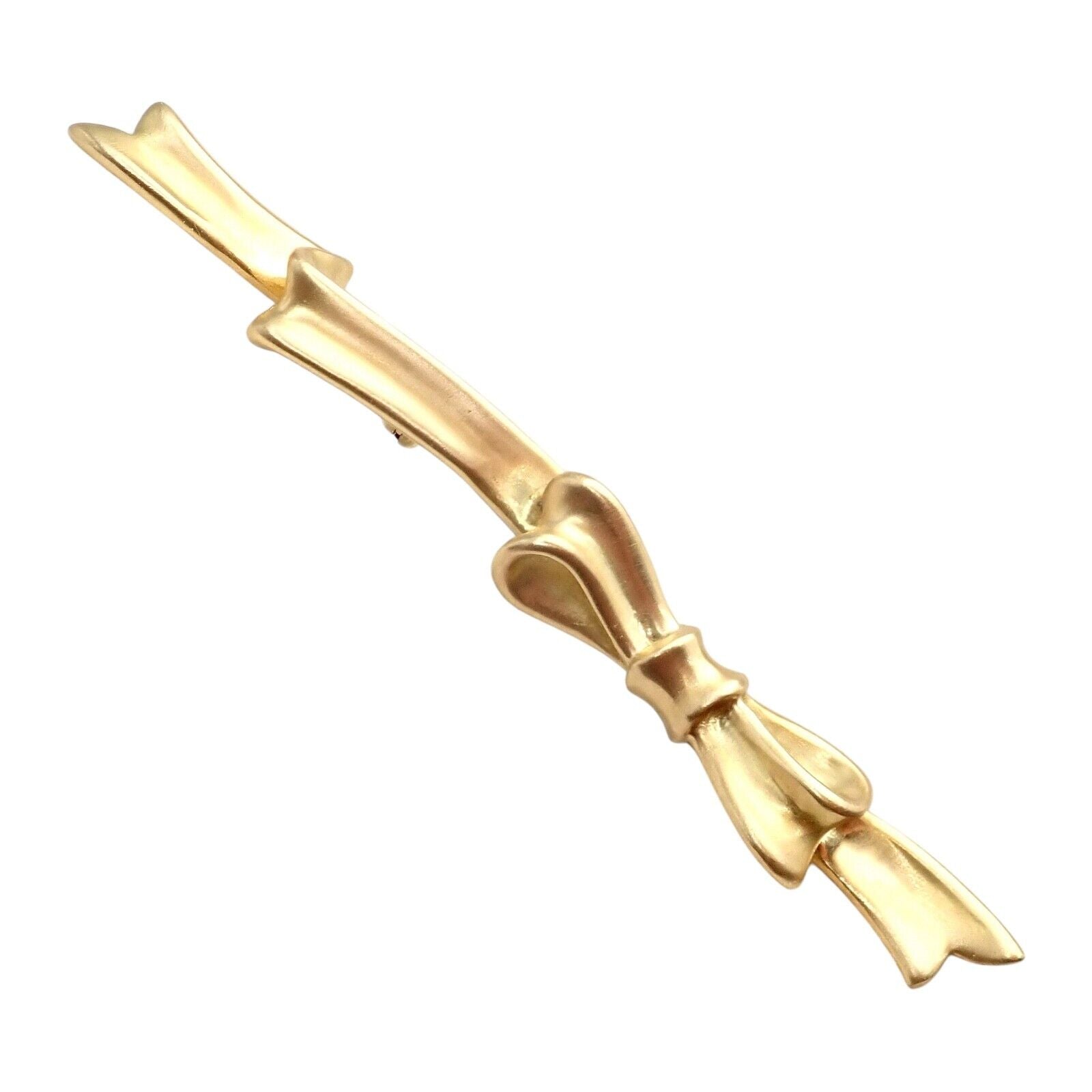 Authentic! Angela Cummings 18k Yellow Gold Long Ribbon Bow Pin Brooch 1984 | Fortrove