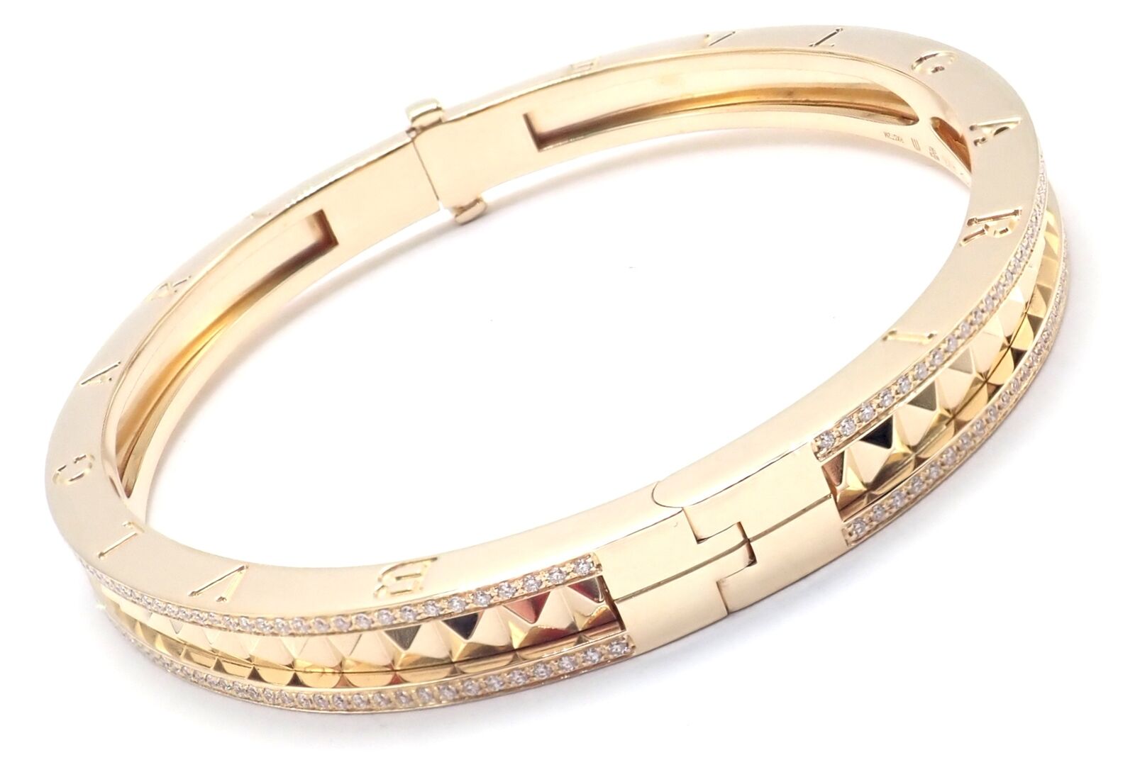 Authentic! Bulgari Bvlgari B.Zero1 Rock 18k Yellow Gold Diamond Bangle Bracelet | Fortrove