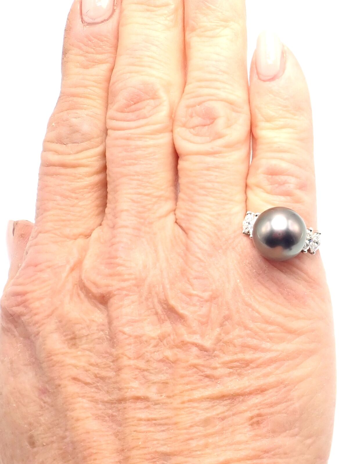 Authentic! Mikimoto Platinum Tahitian Pearl Diamond Ring | Fortrove