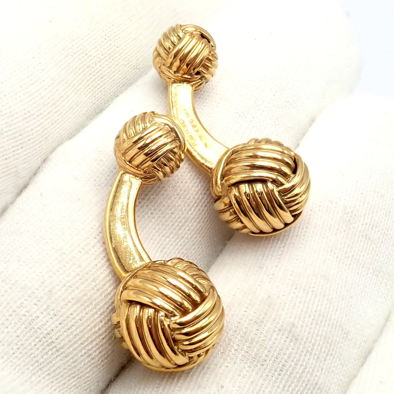 Authentic Tom Ford 18k Yellow Gold Signature Classic Rope Knot Cufflinks | Fortrove