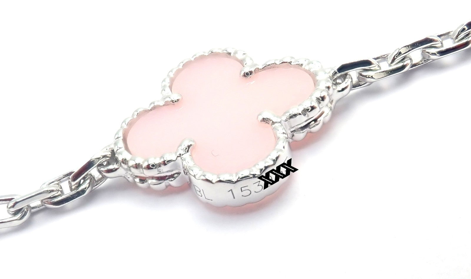 Authentic! Van Cleef & Arpels Alhambra 18k White Gold Pink Stone Bracelet Cer. | Fortrove