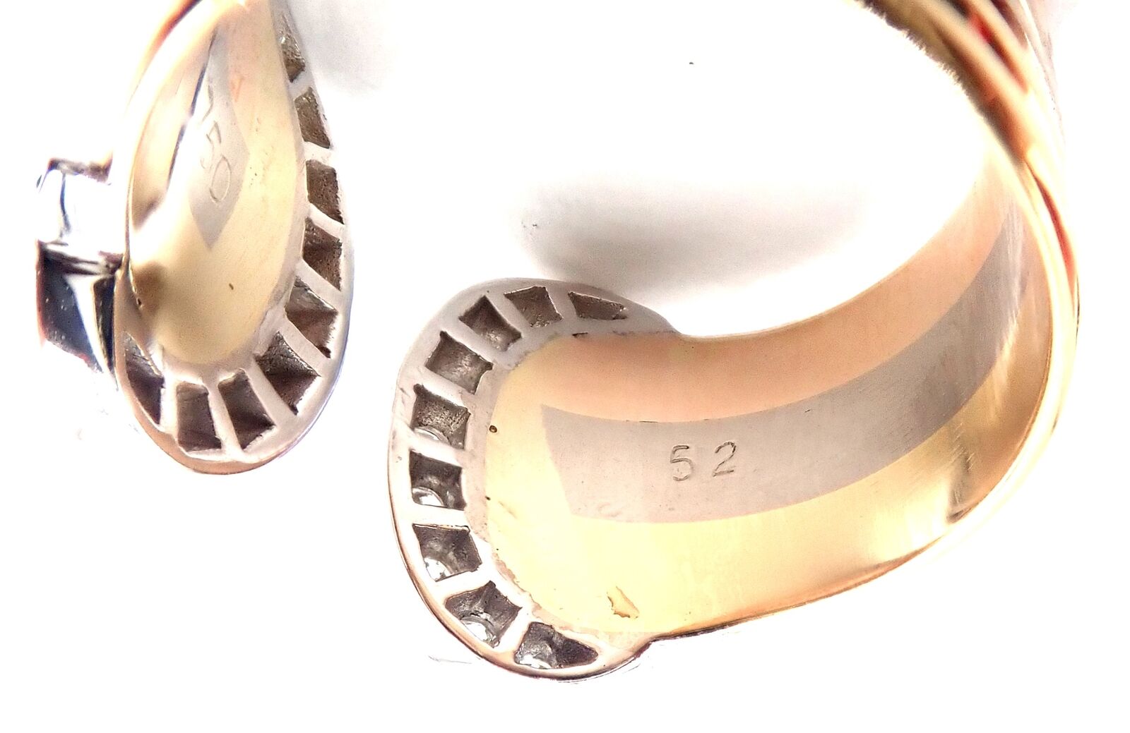 Authentic! Cartier Diamond Double C 18k Tri-Color Gold Band Ring Size 52 US 6 | Fortrove