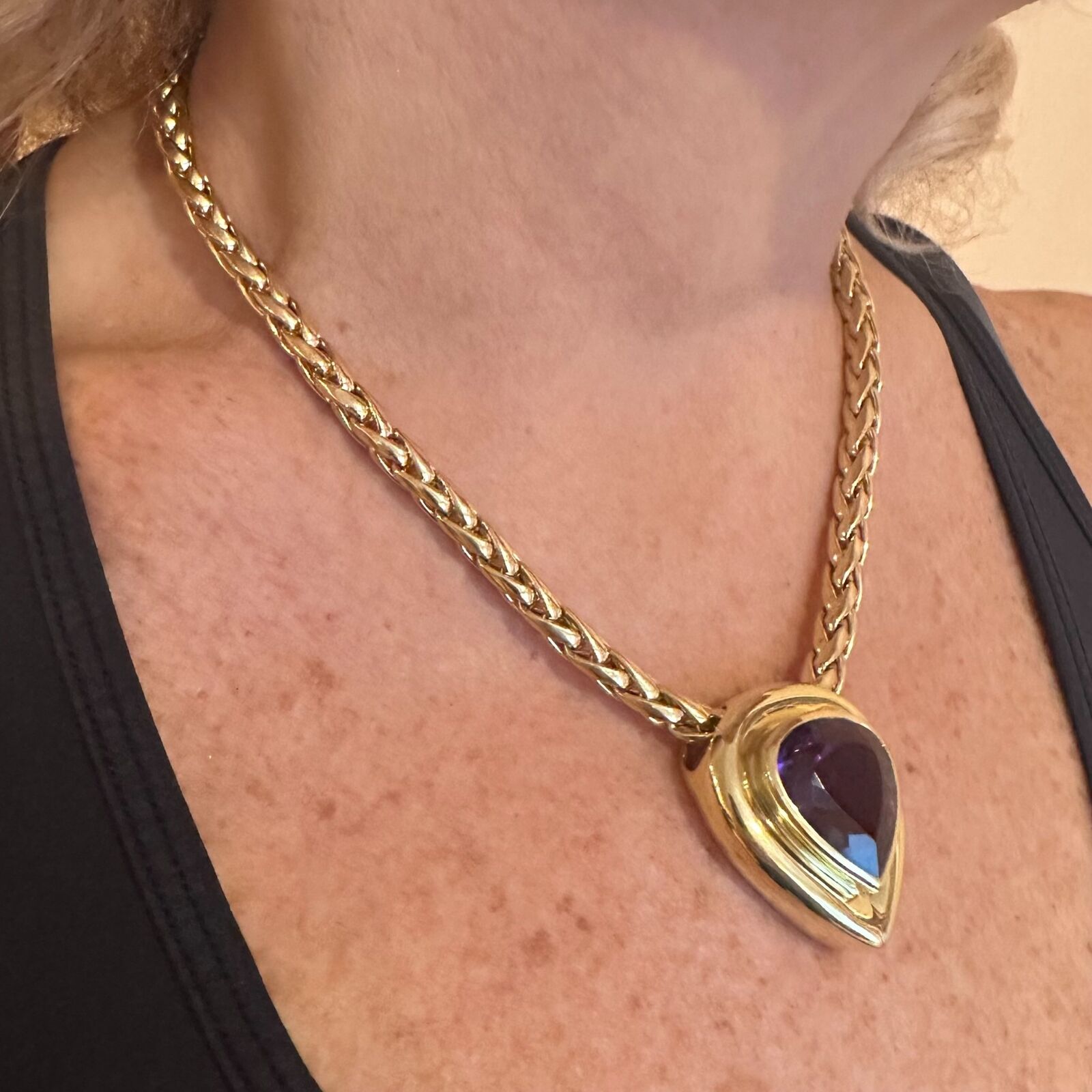 Authentic! Tiffany & Co Paloma Picasso 18k Gold Large Amethyst Pendant Necklace | Fortrove