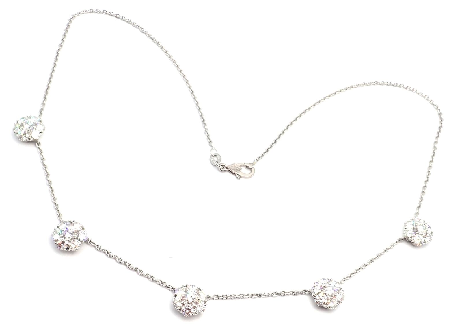 Van Cleef & Arpels Platinum Diamond Five Flower Fleurette Necklace Paper | Fortrove