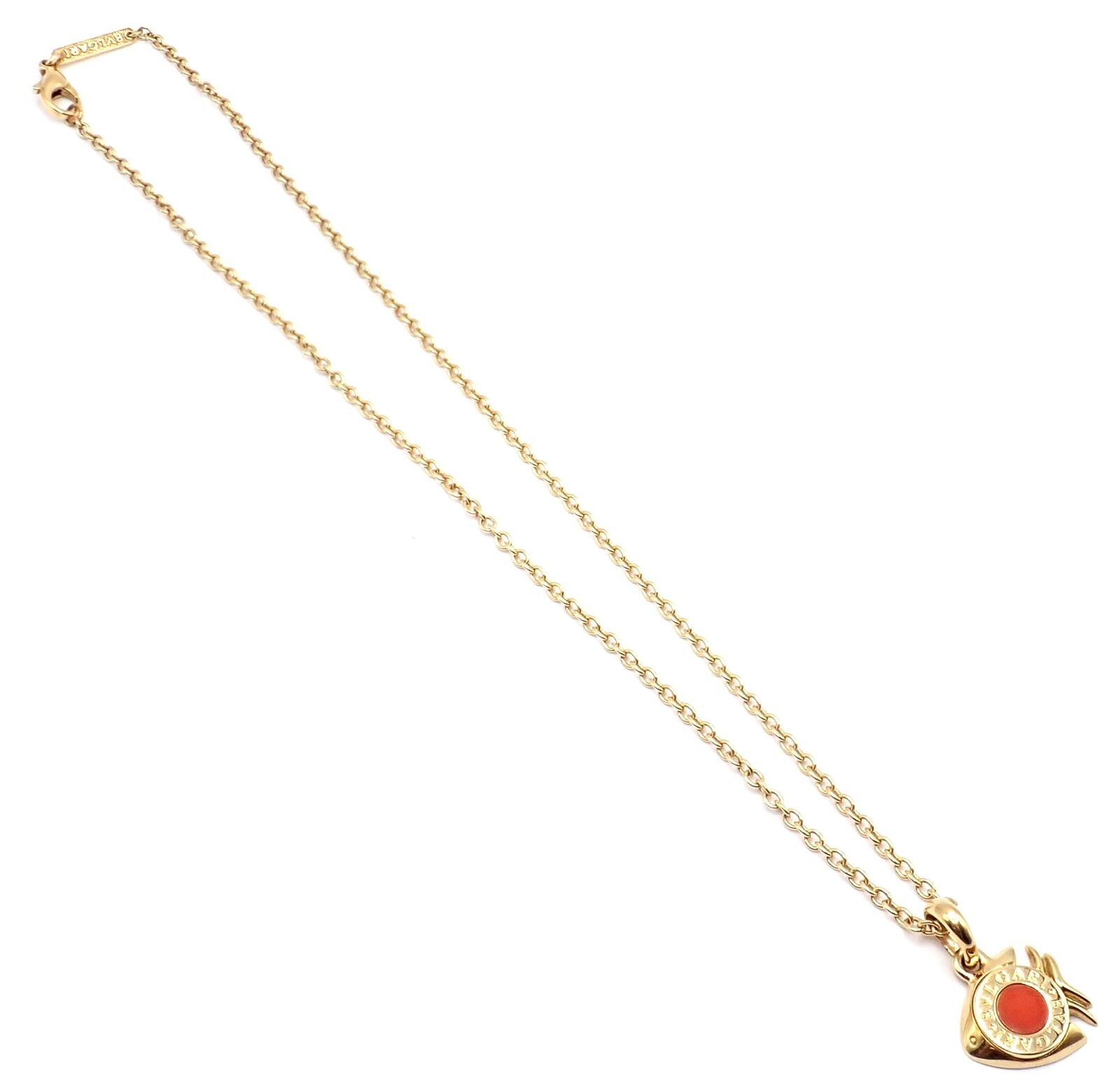 Authentic! Bulgari Bvlgari 18k Yellow Gold Coral Naturalia Fish Pendant Necklace | Fortrove