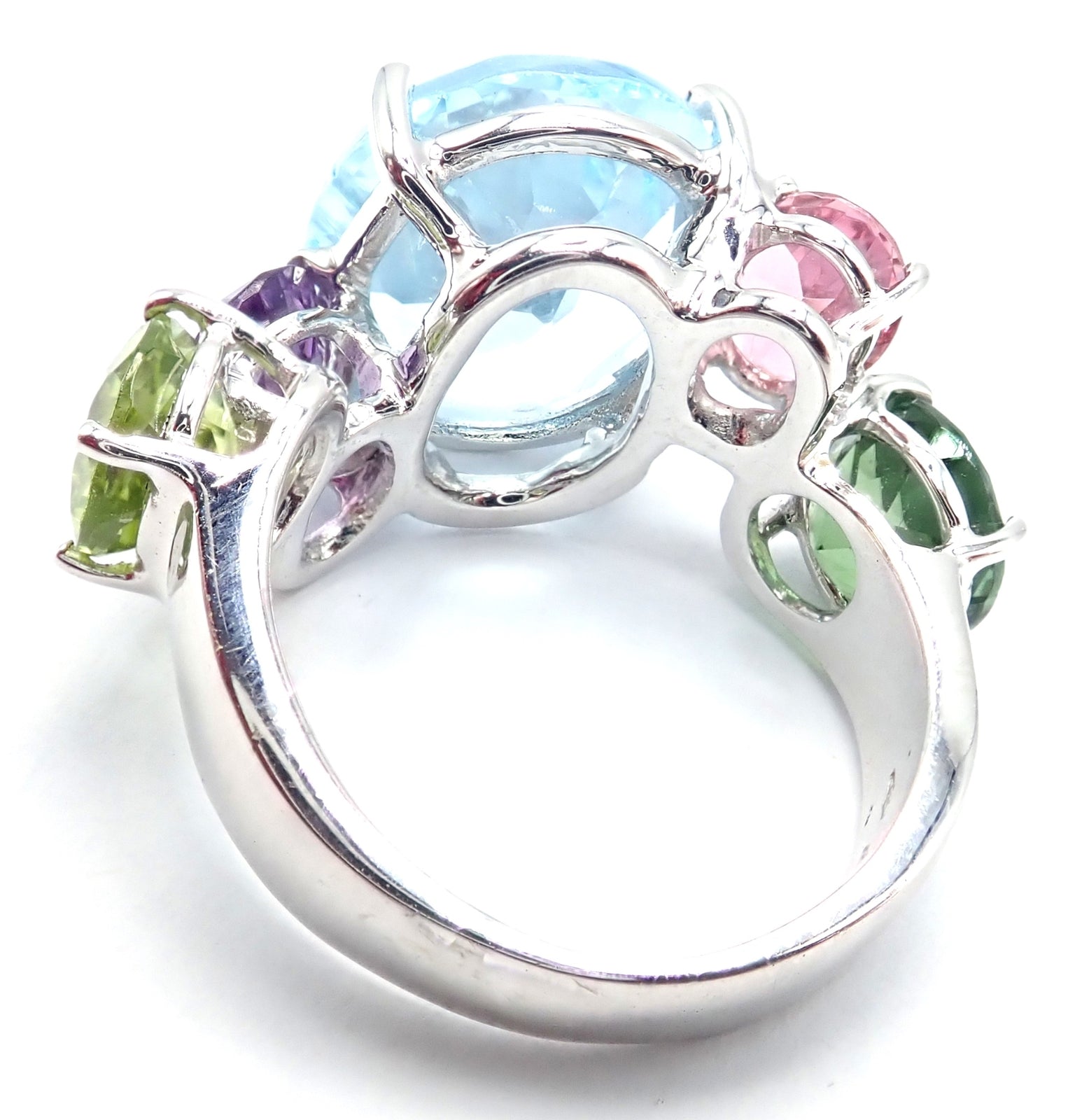 Authentic! Asprey Chaos 18k White Gold Topaz Tourmaline Peridot Amethyst Ring | Fortrove