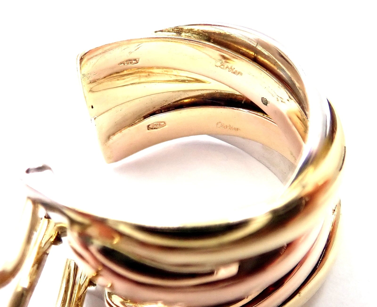 Cartier Jewelry & Watches:Fine Jewelry:Earrings Authentic! Cartier 18k Tri-Color Gold Medium Size Trinity Hoop Earrings