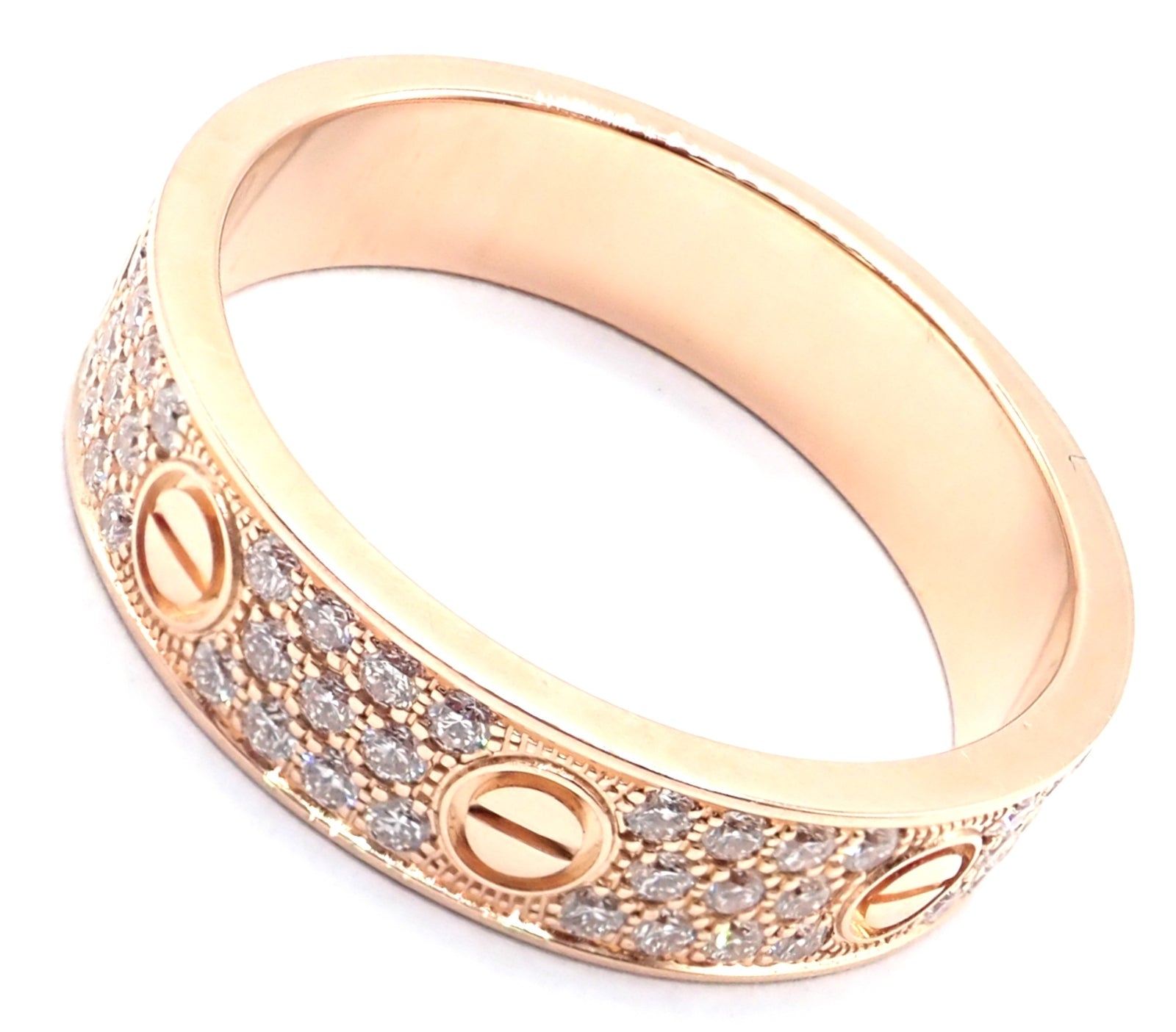 Authentic! Cartier Love 18k Rose Gold Diamond Paved Ring Size 54 US 6 3/4 | Fortrove