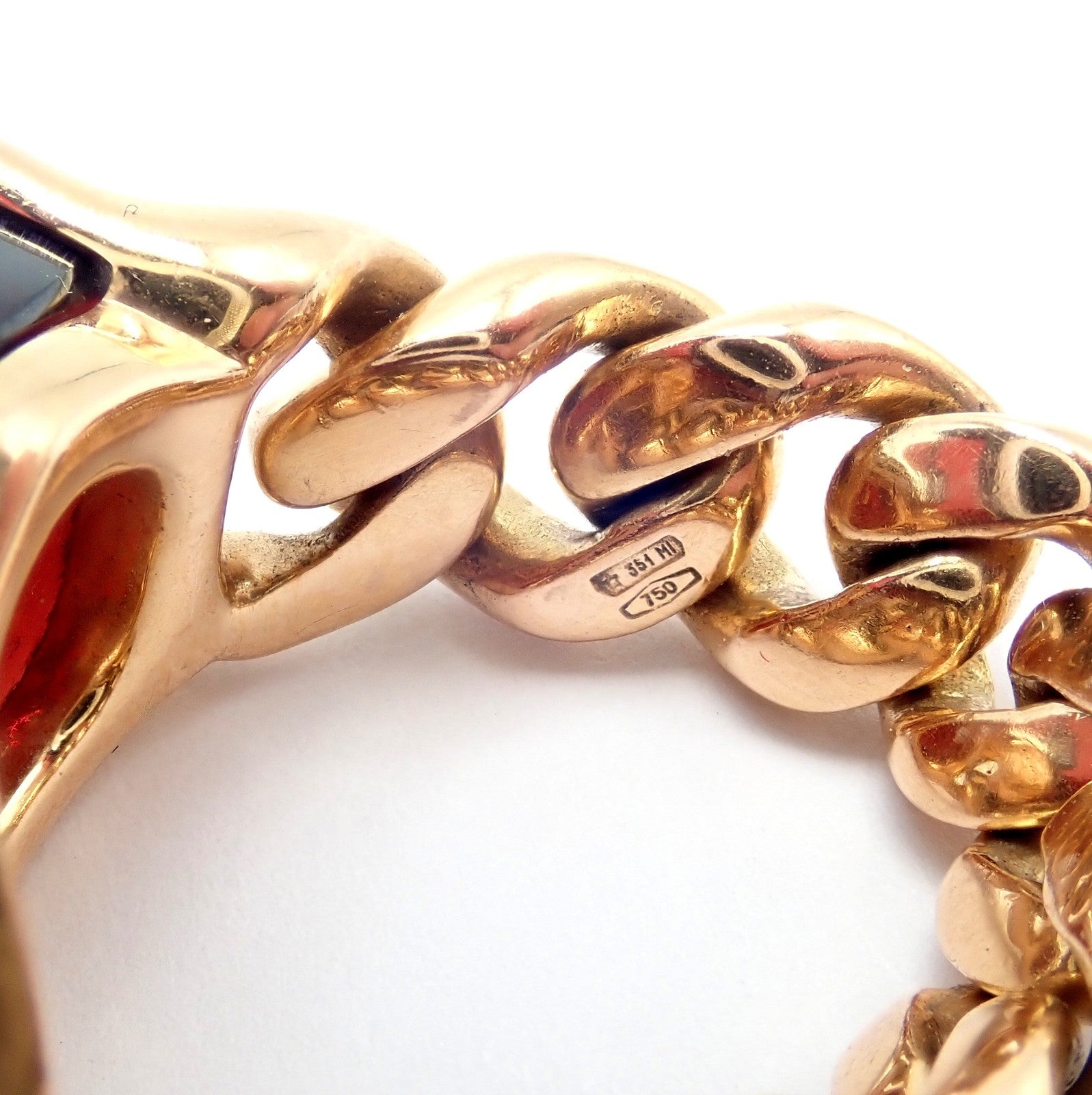 Authentic! Pomellato 18k Yellow Gold Lola Madeira Curb Link Garnet Ring Sz 7 | Fortrove
