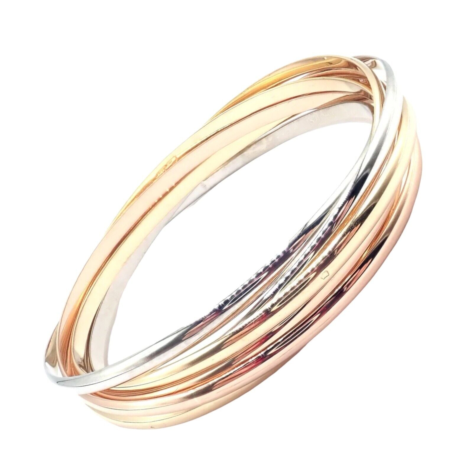 Authentic! Vintage Cartier 18k Tricolor Gold 7 Band Trinity Bangle Bracelet | Fortrove