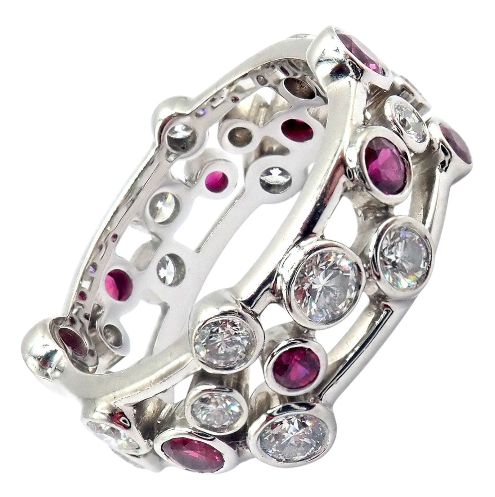 Authentic! Tiffany & Co Platinum Diamond Ruby Bubbles Band Ring Size 5.5 | Fortrove
