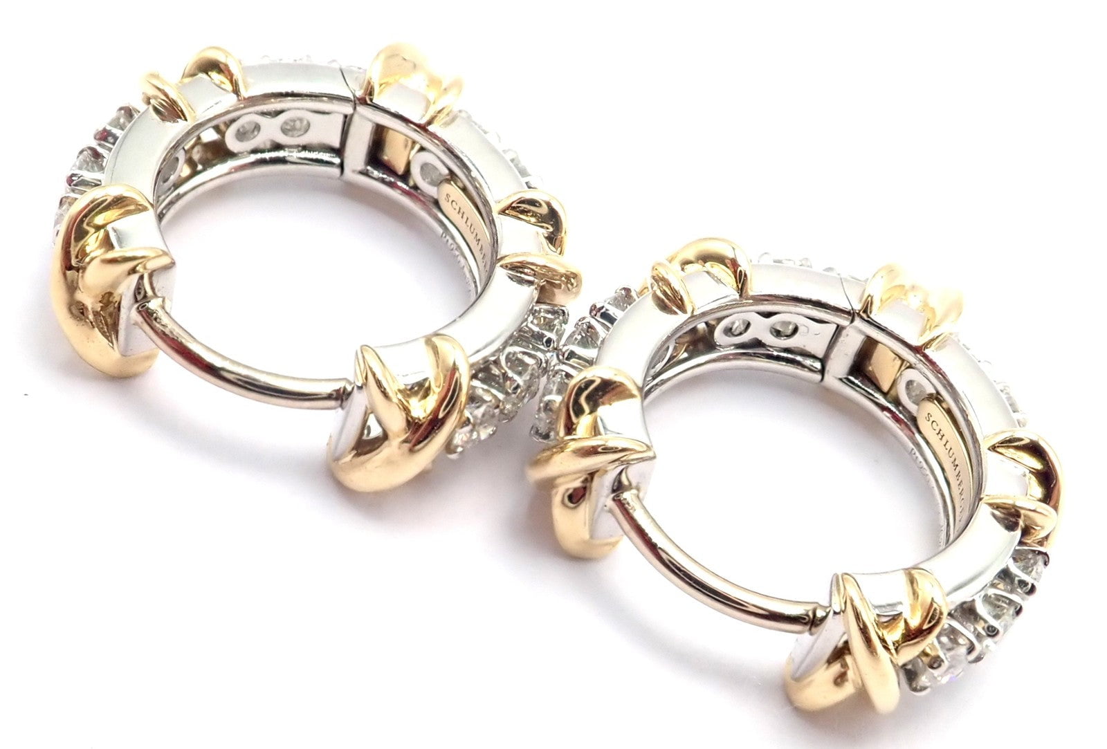 Tiffany & Co Schlumberger Sixteen Stone Plat Gold Diamond Narrow Hoop Earrings | Fortrove