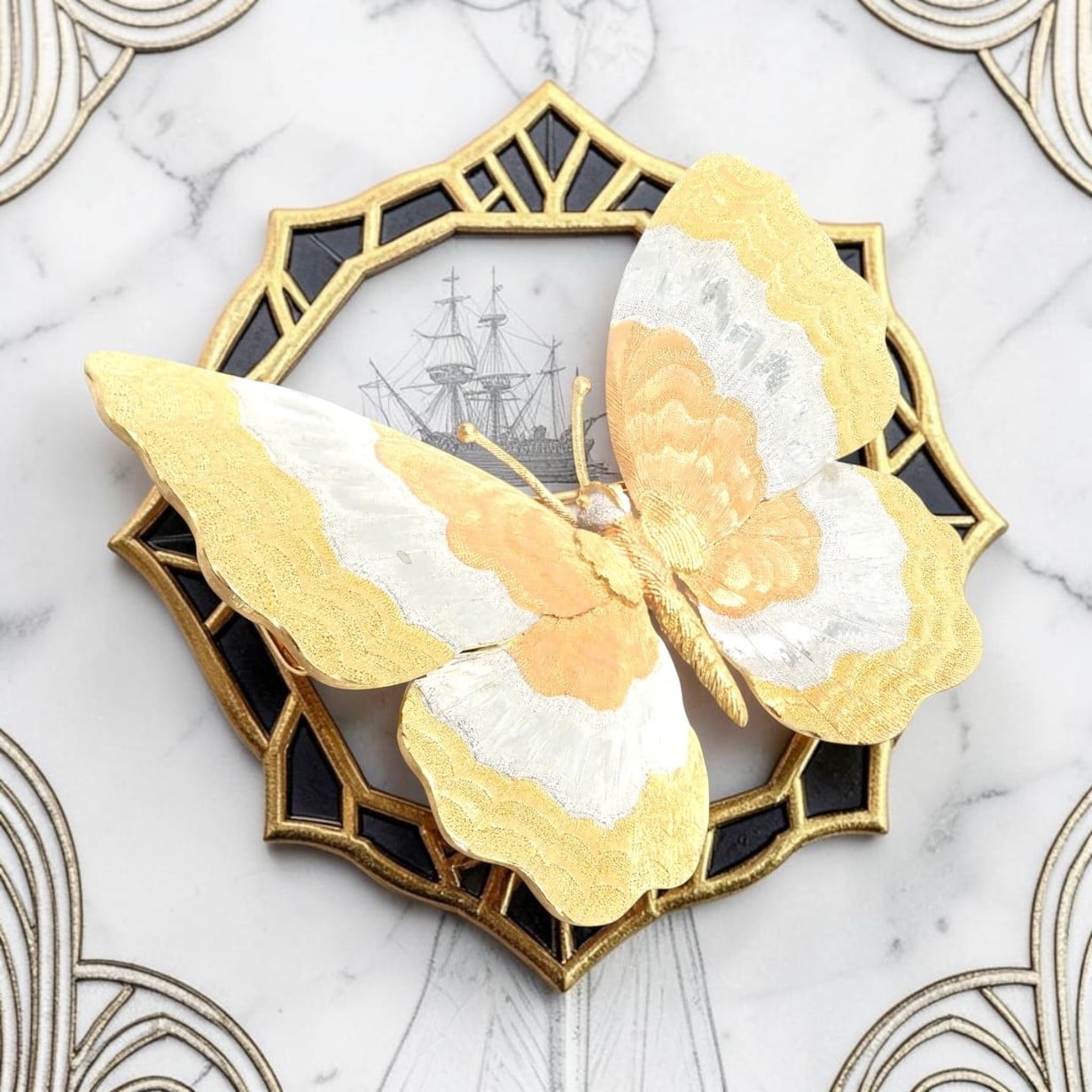 Buccellati Jewelry & Watches:Fine Jewelry:Brooches & Pins Authentic! Buccellati 18k Yellow White Rose Gold Large Butterfly Pin Brooch