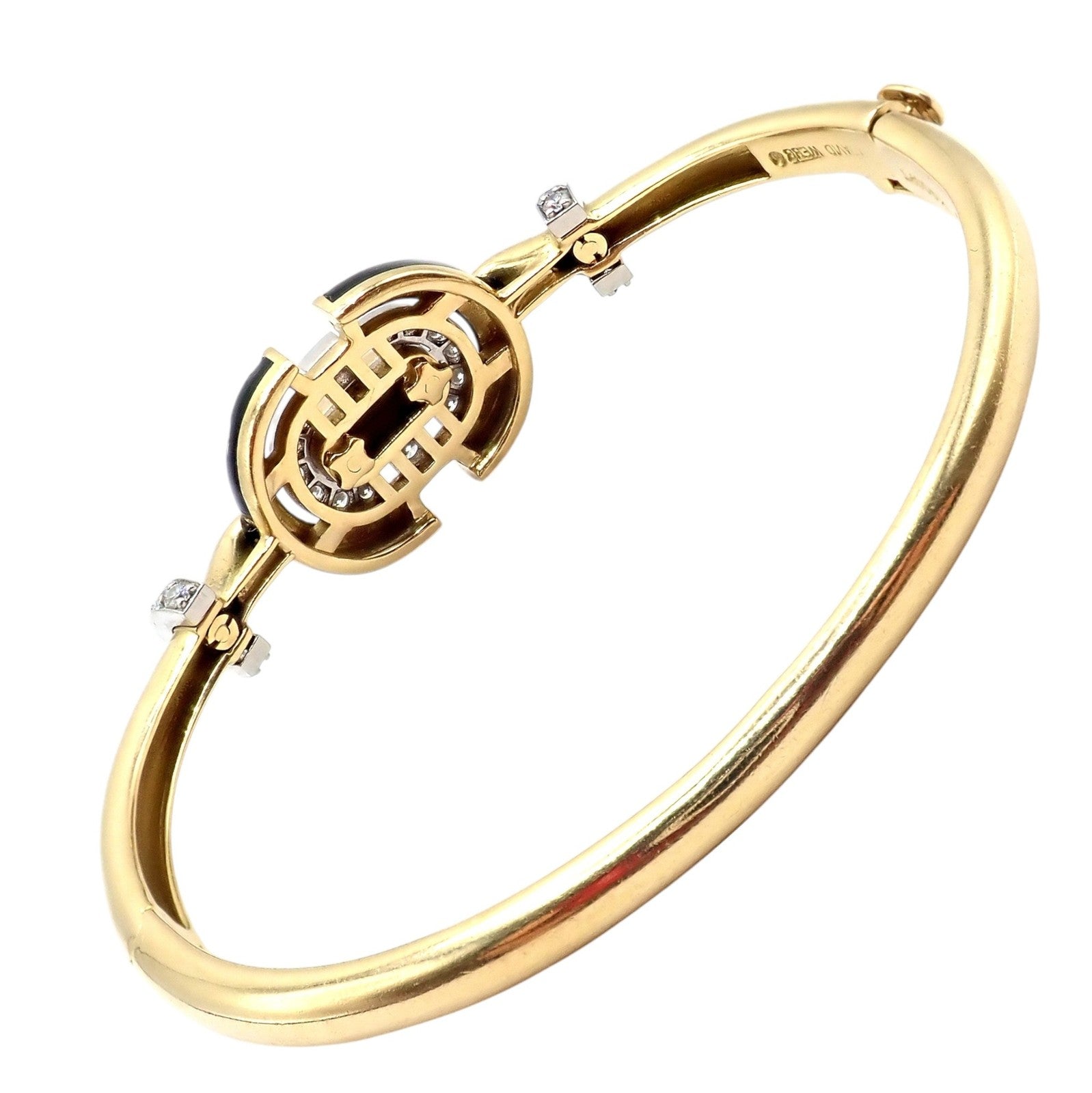 Authentic! Vintage David Webb 18k Gold & Platinum Diamond Enamel Bangle Bracelet | Fortrove