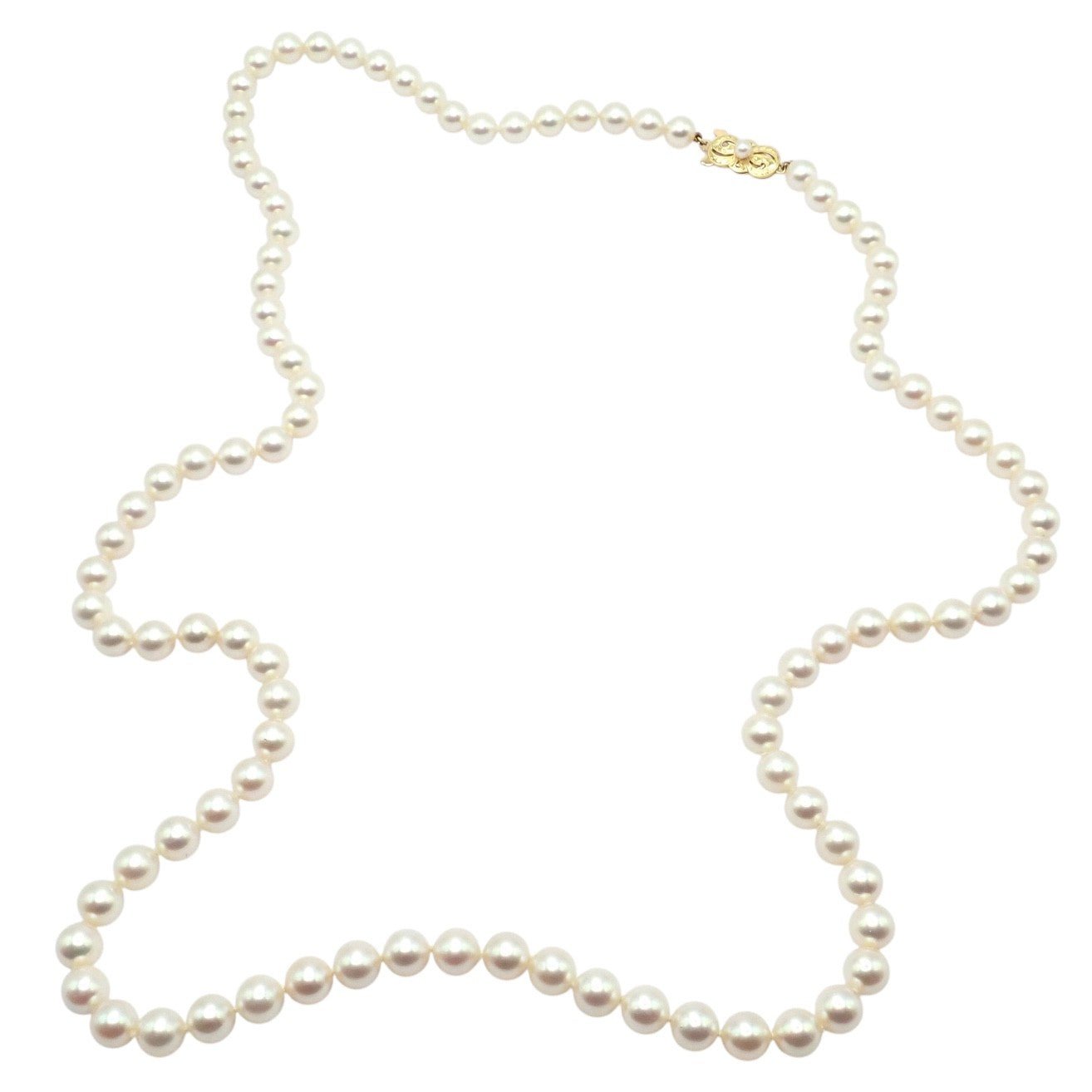 Rare! Mikimoto 18k Yellow Gold Pearl Strand 7mm 30" Opera Length Necklace | Fortrove