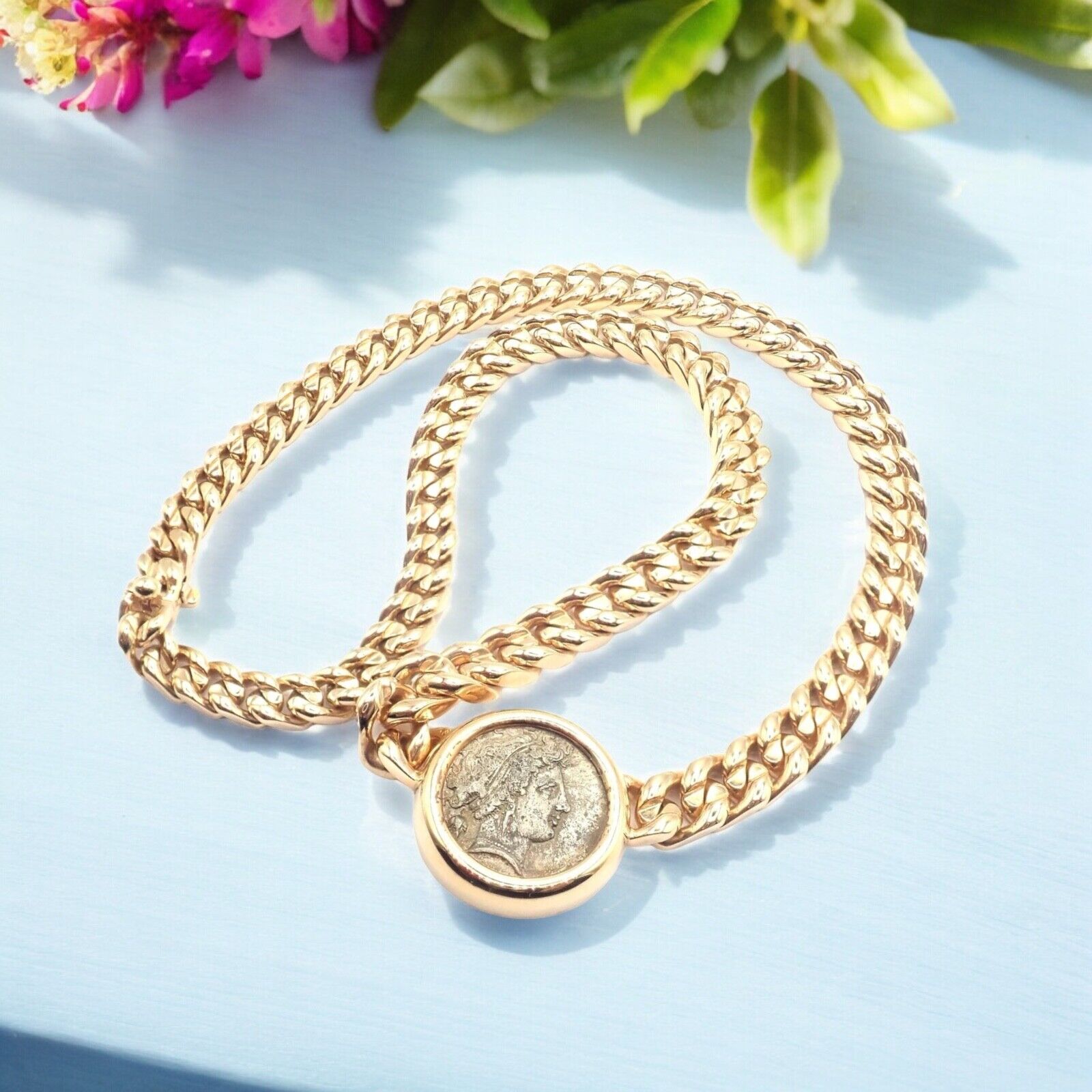 Rare! Bvlgari Bulgari 18k Yellow Gold Antique Coin Monete Link Necklace | Fortrove