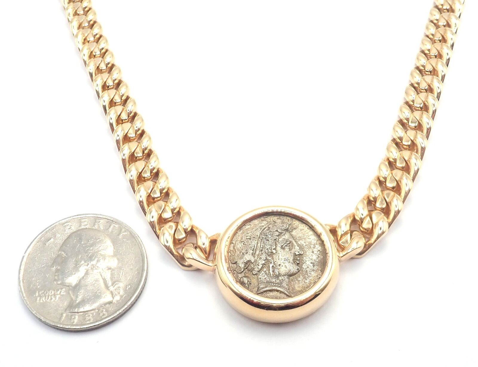 Rare! Bvlgari Bulgari 18k Yellow Gold Antique Coin Monete Link Necklace | Fortrove