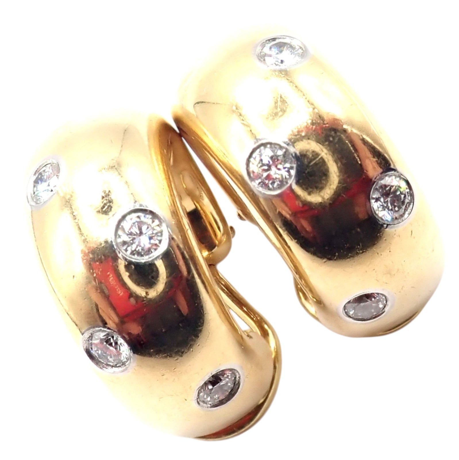 Authentic! Tiffany & Co 18k Yellow Gold Platinum Diamond Etoile Hoop Earrings | Fortrove