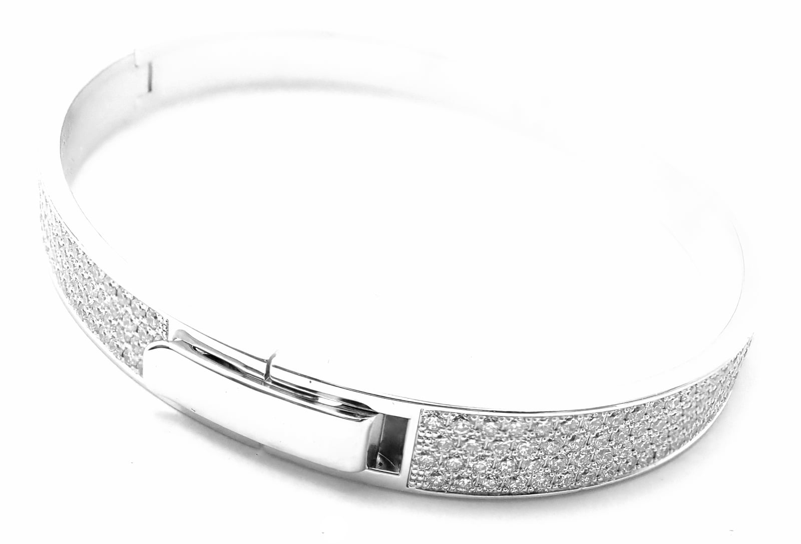 HERMÈS Jewelry & Watches:Fine Jewelry:Bracelets & Charms Authentic! Hermes H D'Ancre 18k White Gold Diamond Small Model Bangle Bracelet