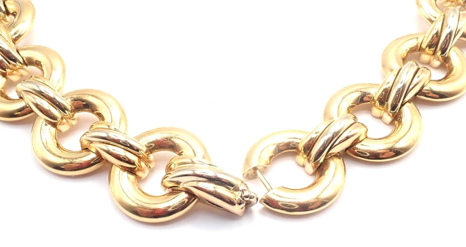 Authentic! Vintage Cartier Trinity 18k Multi Color Gold Round Link Necklace 1996 | Fortrove