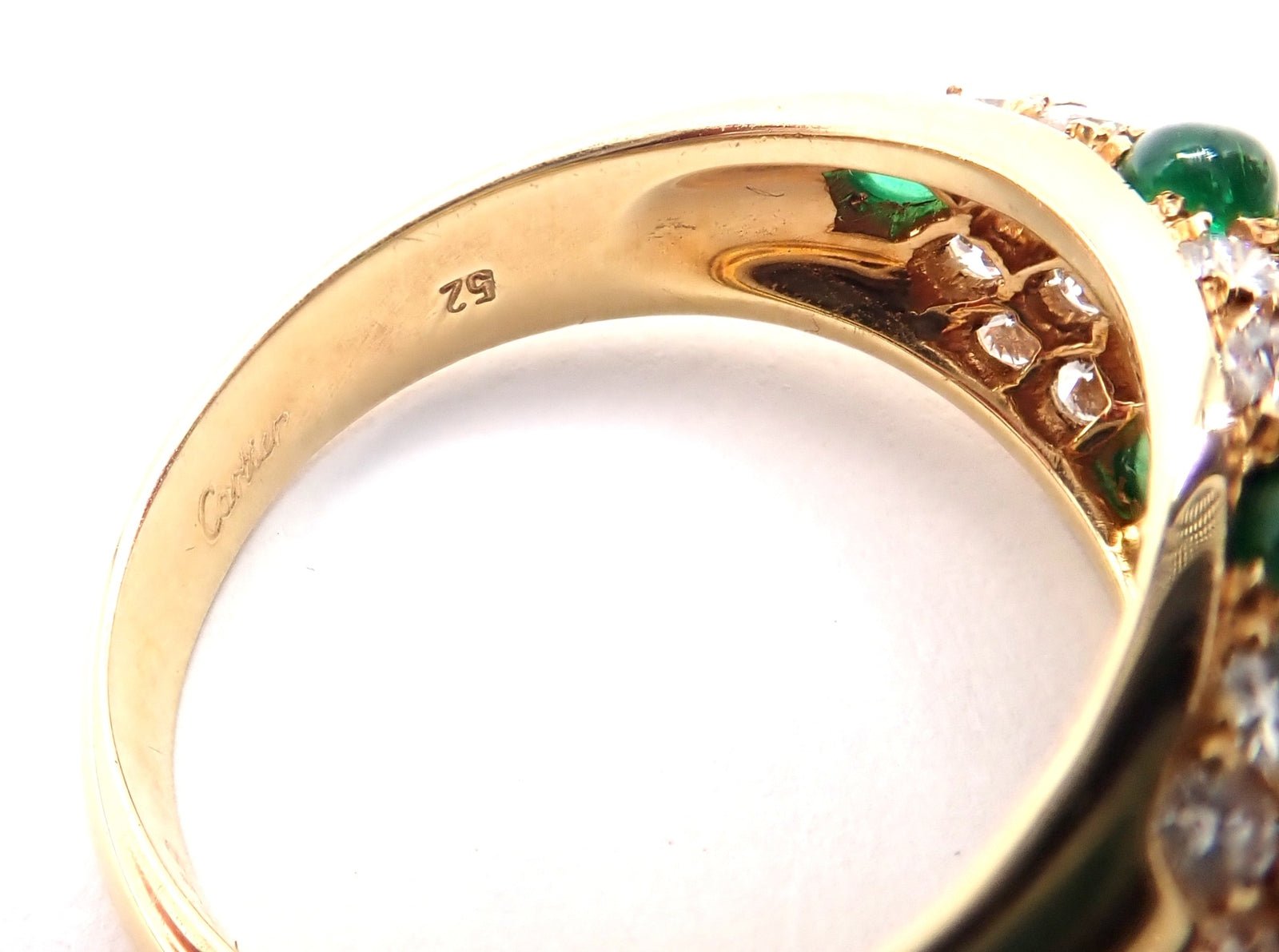Authentic! Vintage Cartier Panthere 18k Yellow Gold Diamond Emerald Ring | Fortrove