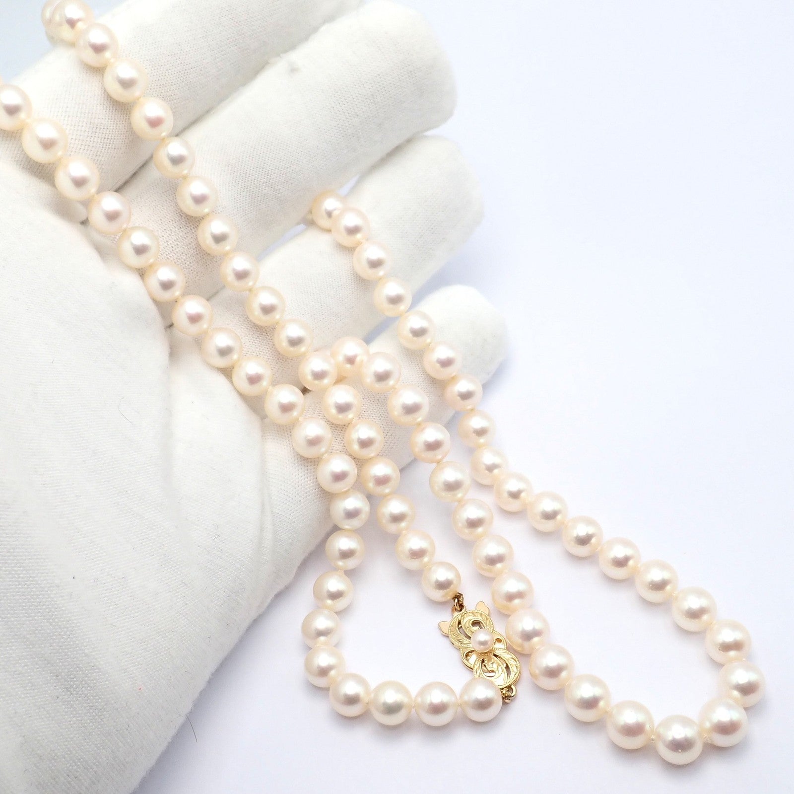 Rare! Mikimoto 18k Yellow Gold Pearl Strand 7mm 30" Opera Length Necklace | Fortrove