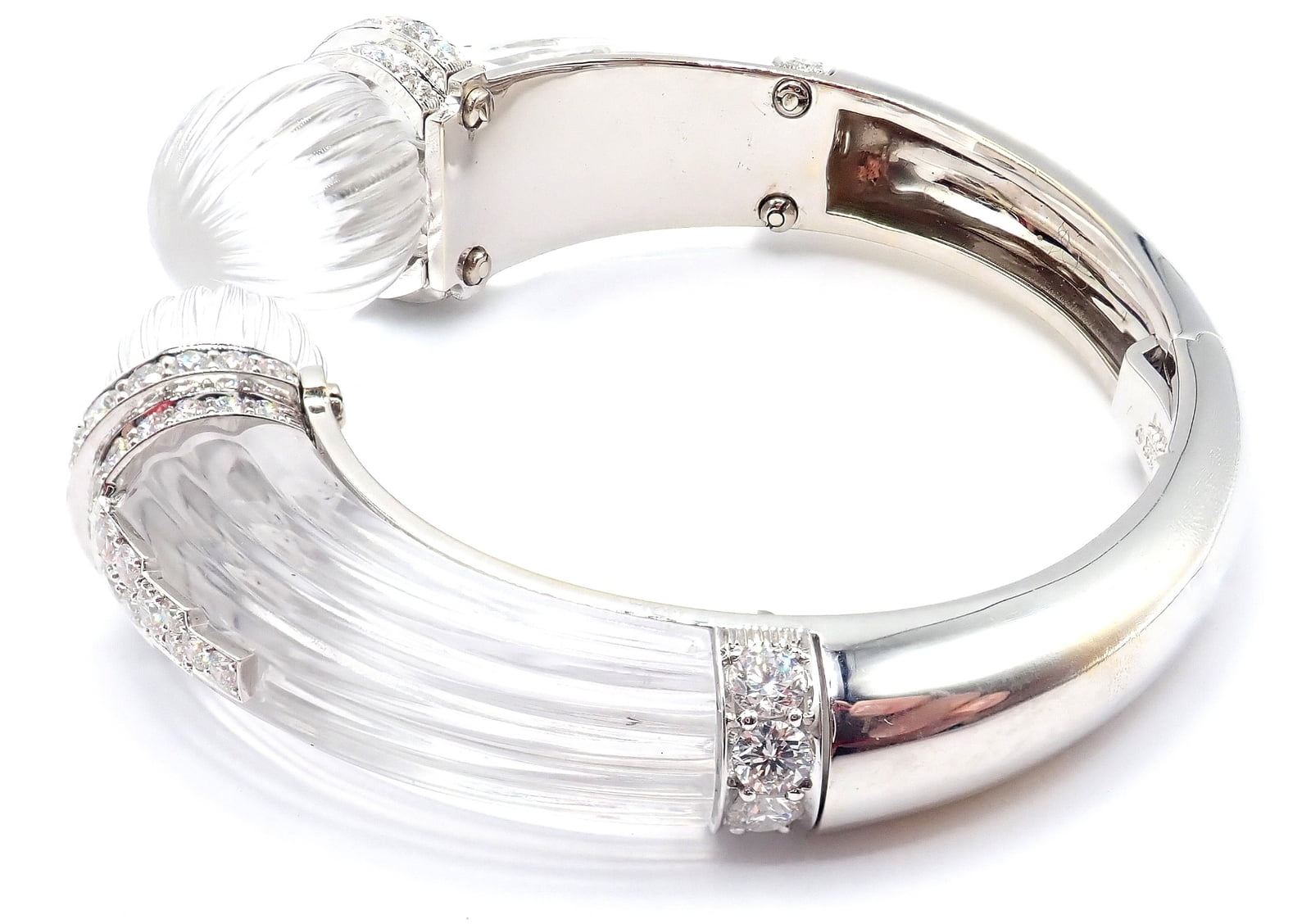 David Webb Jewelry & Watches:Fine Jewelry:Bracelets & Charms Authentic! David Webb 18k Gold & Platinum Diamond Rock Crystal Bangle Bracelet
