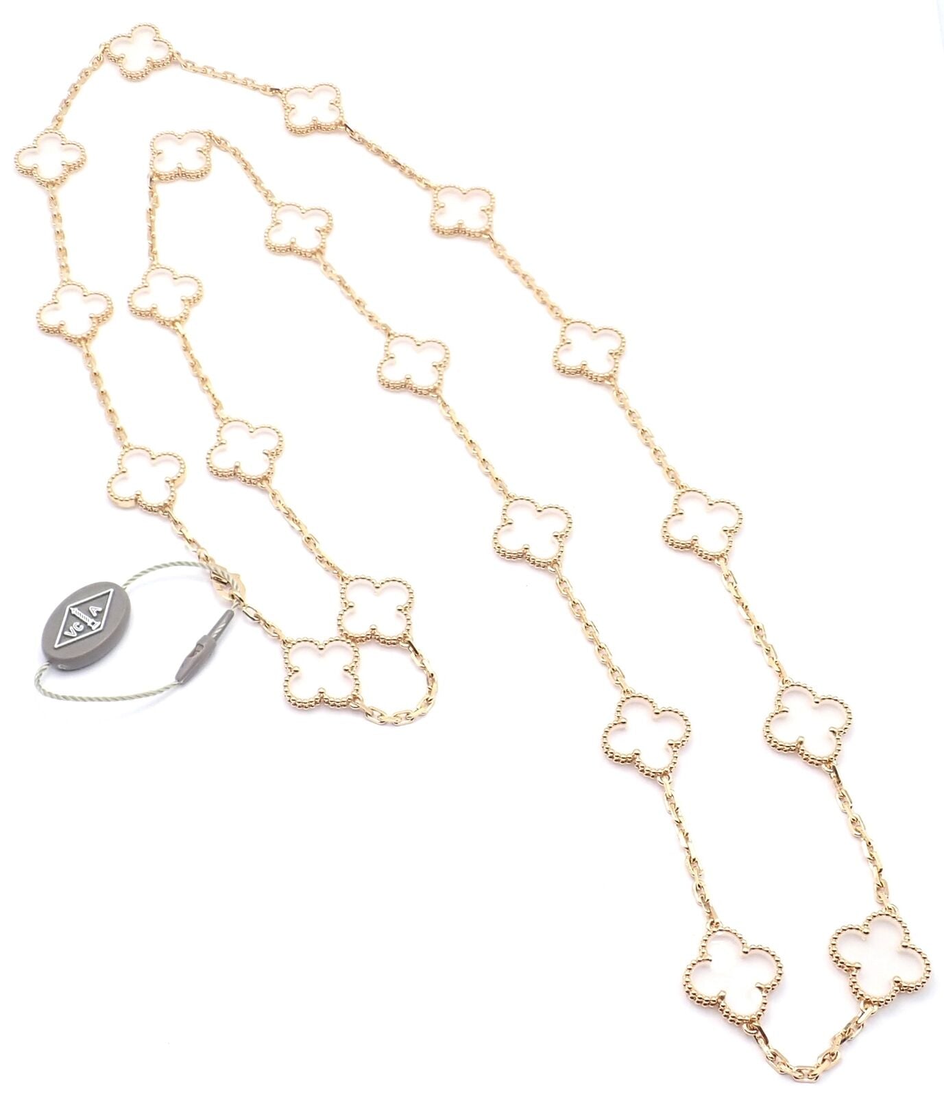 Van Cleef & Arpels 18k Yellow Gold 20 Motif Alhambra Rock Crystal Necklace Cert | Fortrove