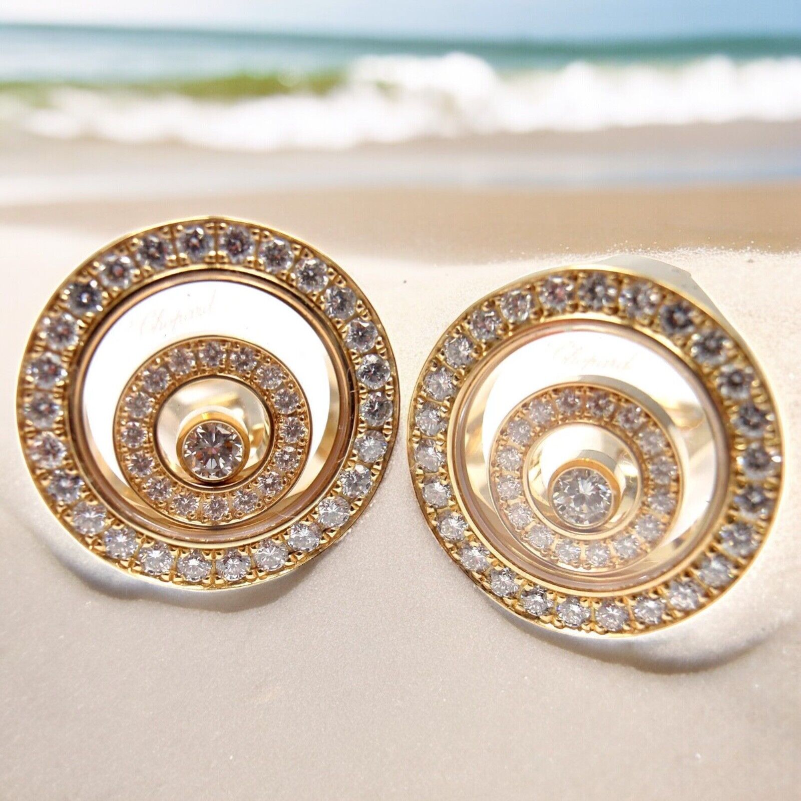Authentic! Chopard 18k Yellow Gold Happy Spirit Diamond Earrings | Fortrove