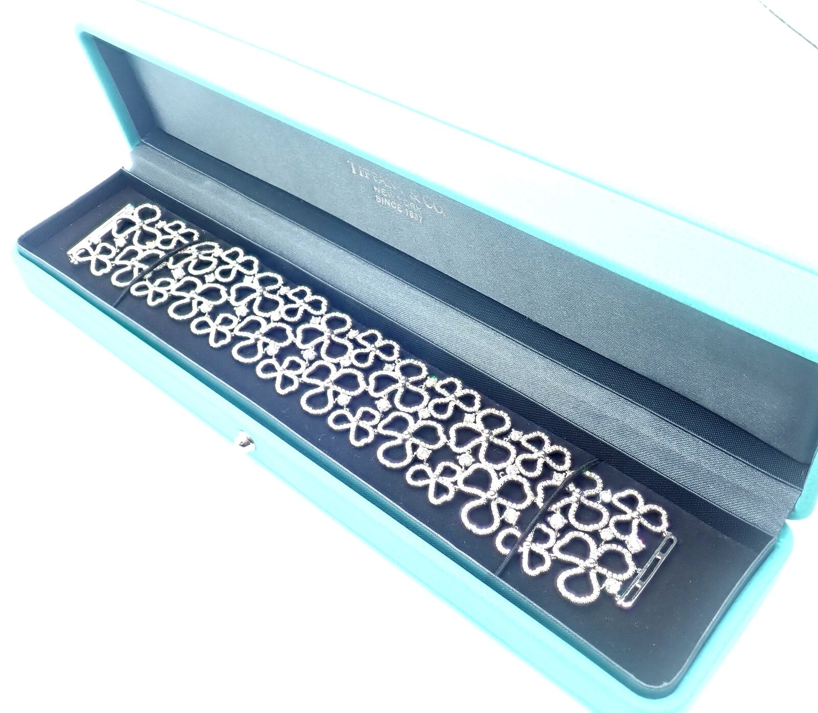 Authentic! Tiffany & Co Paper Flowers Platinum Diamond Wide Bracelet | Fortrove