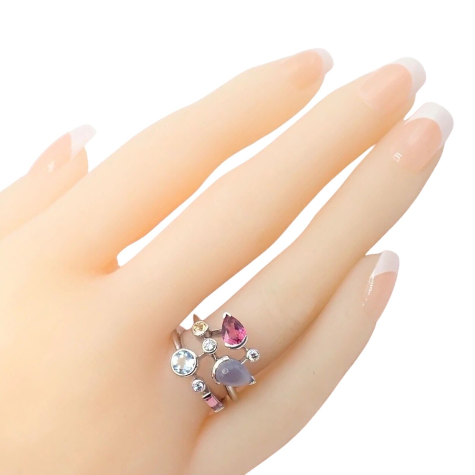 Authentic! Cartier Meli Melo Platinum Chalcedony Tourmaline Garnet Diamond Ring | Fortrove