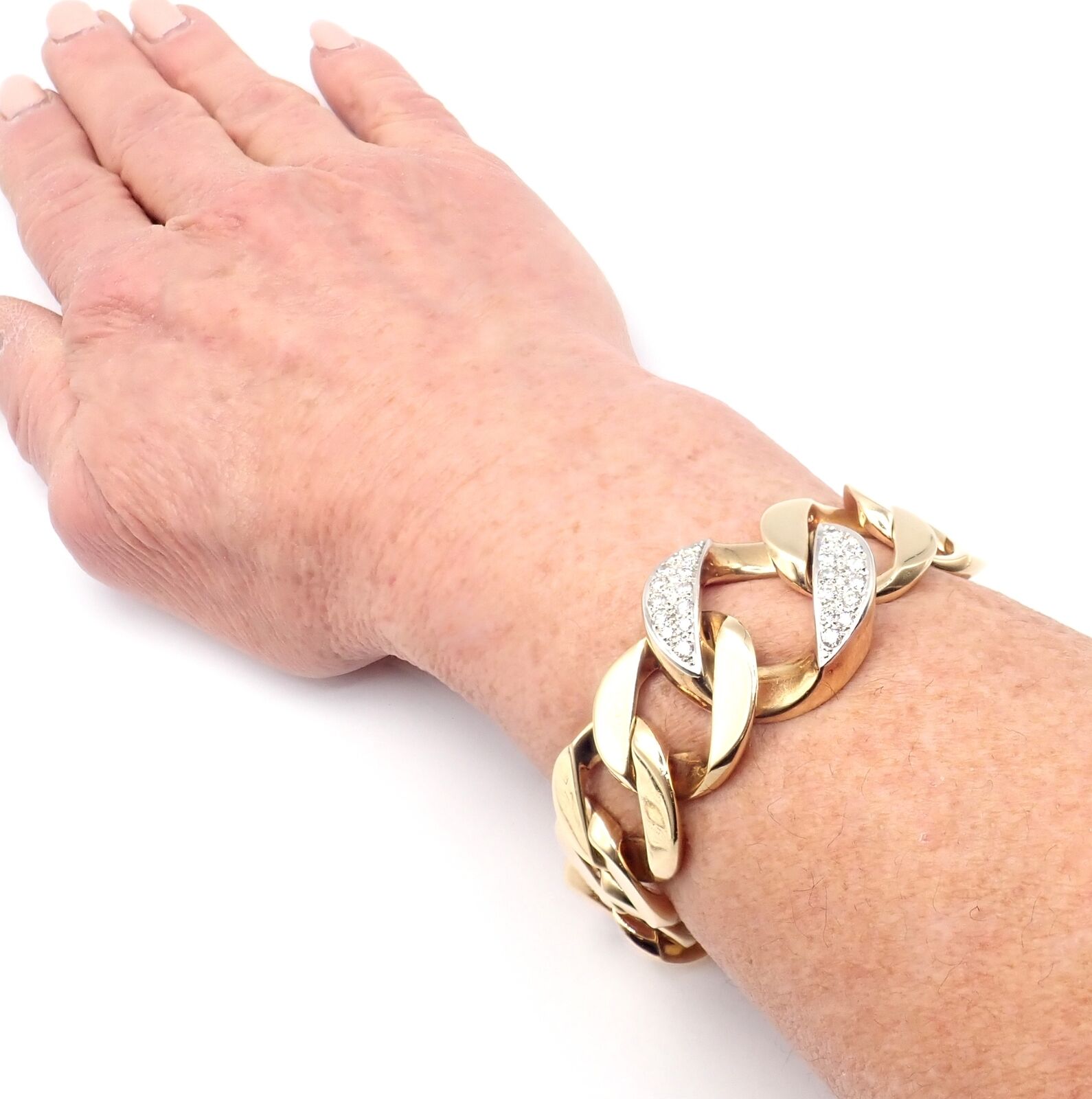 Rare Vintage Tiffany & Co 14k Yellow Gold Diamond Large Heavy Curb Link Bracelet | Fortrove