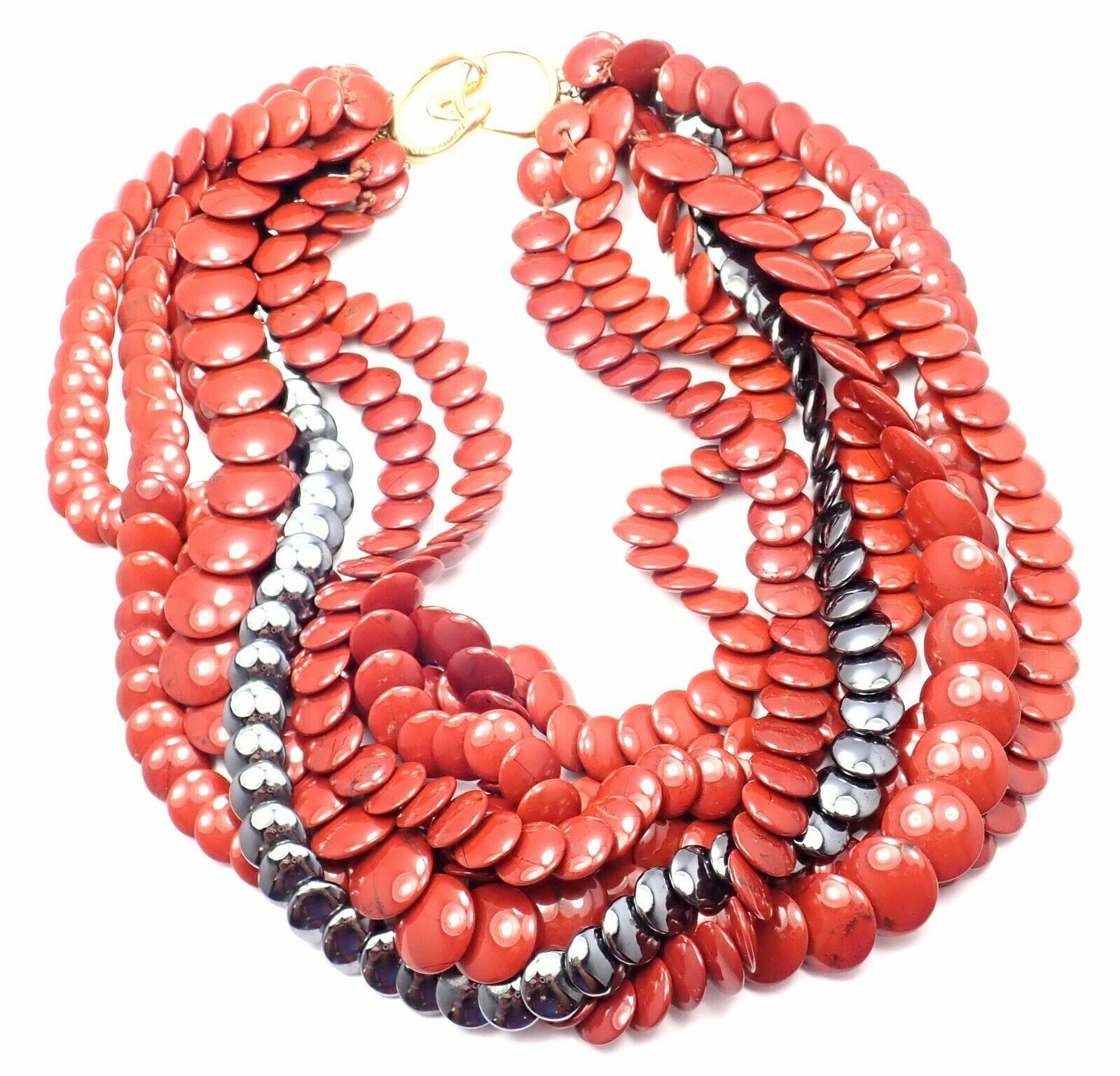 Tiffany & Co. Jewelry & Watches:Fine Jewelry:Necklaces & Pendants Authentic! Vintage Tiffany Co 18k Yellow Gold Jasper Hematite Bead Necklace